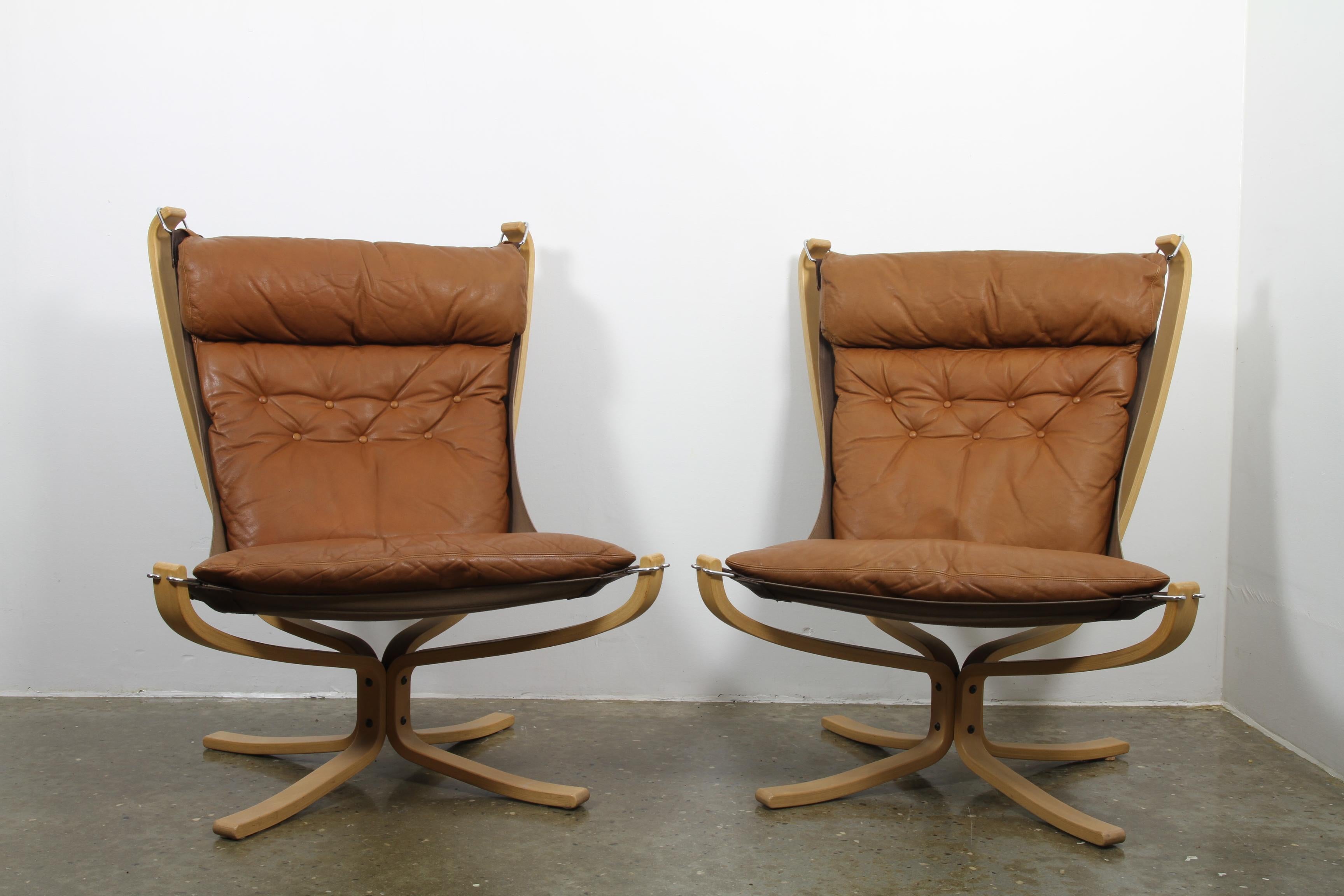 Scandinavian Modern Pair of Falcon Chairs with Ottoman by Sigurd Ressell, 1970s
