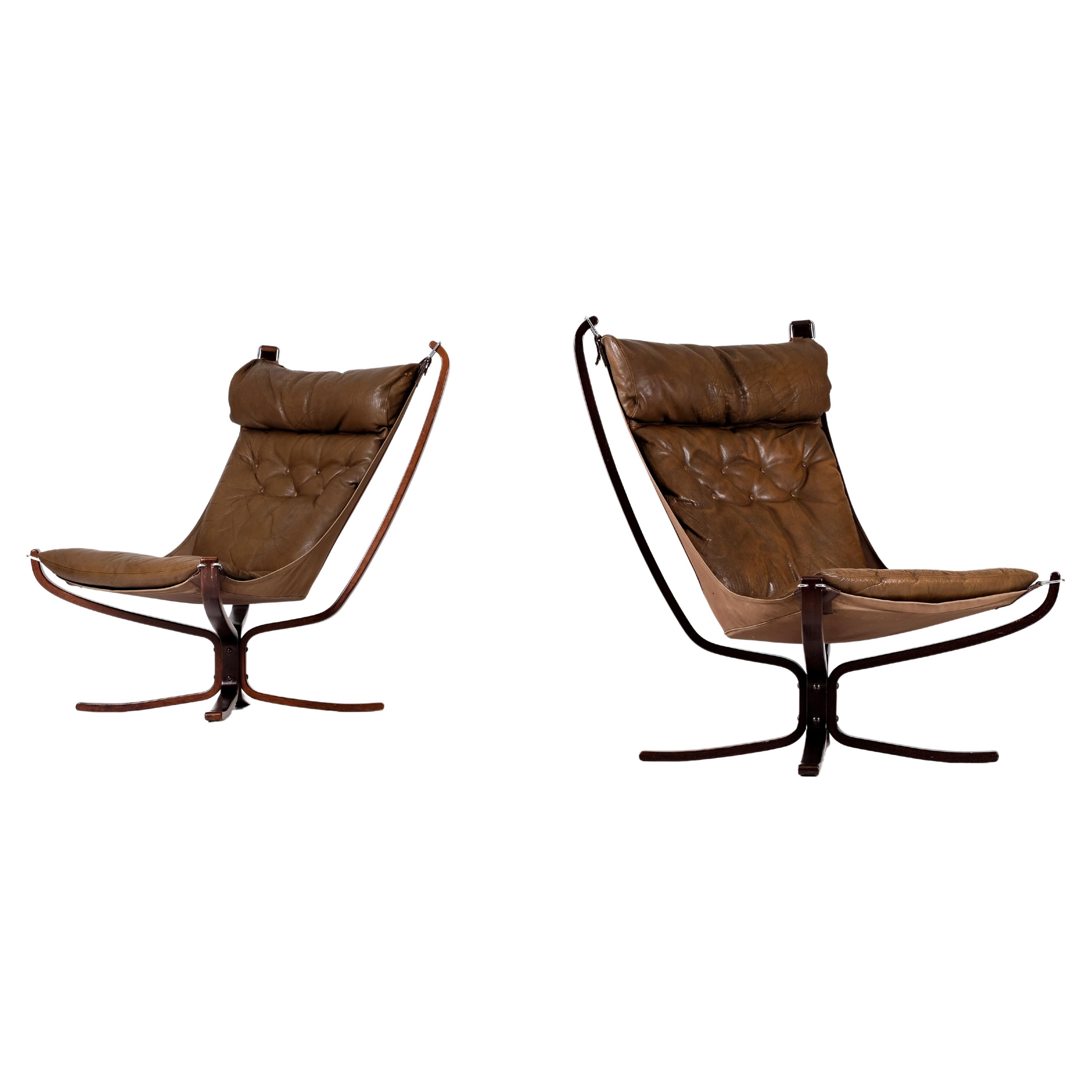 Easy Chairs „Falcon“ von Sigurd Resell, Norwegen, 1970er Jahre, Paar im Angebot