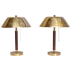 Pair of Falkenbergs Belysning 6422 Table Lamps, Brass and Leather, Sweden, 1950s