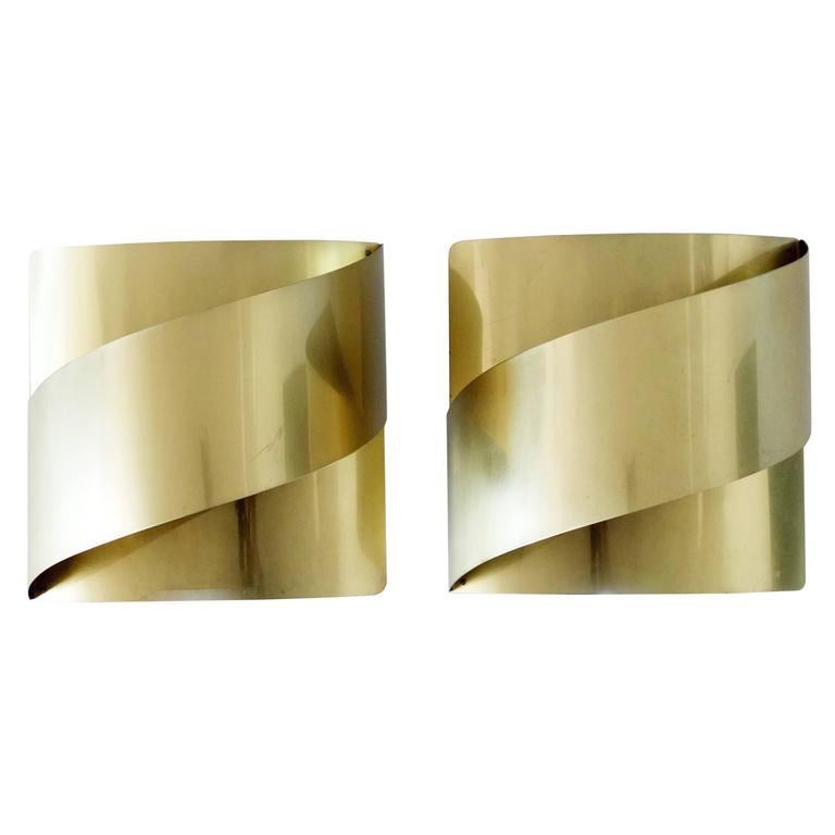 Swedish Pair of Falkenbergs Belysning Brass Wall Lights For Sale