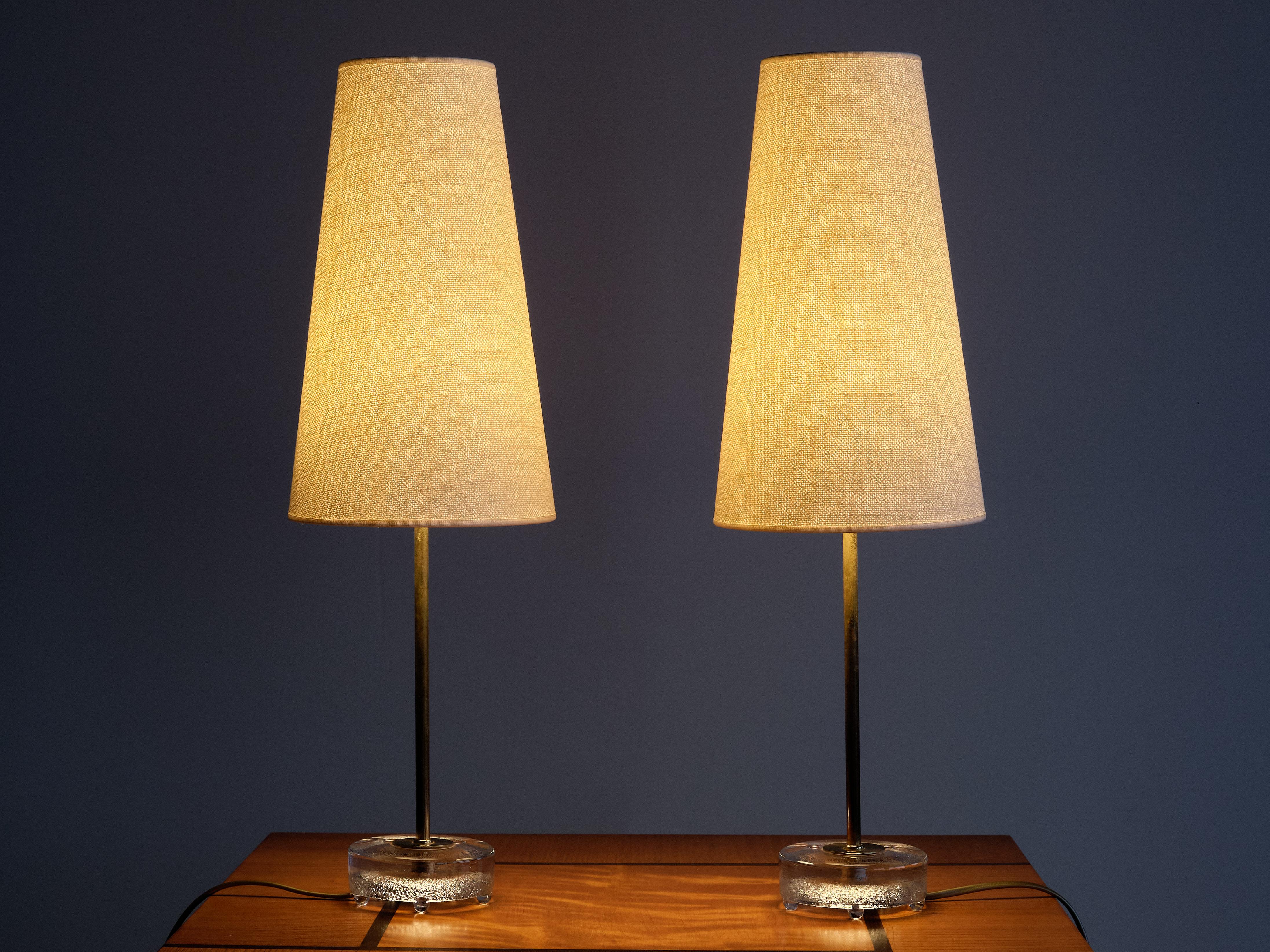 Pair of Falkenberg's Belysning Table Lamps in Brass and Glass, Sweden, 1960s 5