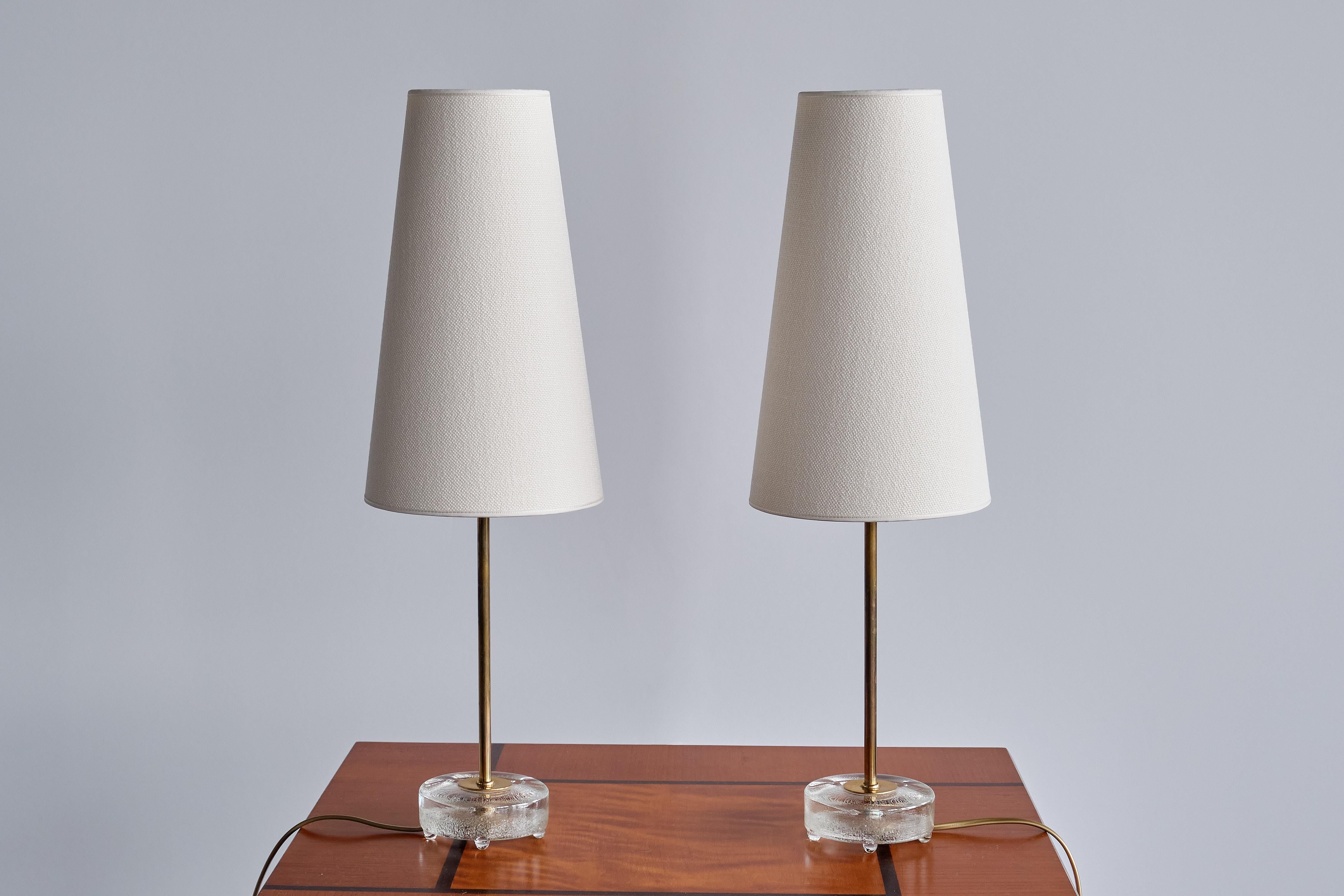 Pair of Falkenberg's Belysning Table Lamps in Brass and Glass, Sweden, 1960s 6