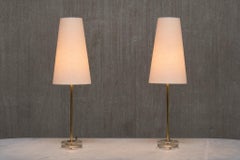 Coppia di lampade da tavolo Falkenbergs Belysning in ottone e vetro, Svezia, anni '60