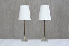 Pair of Falkenbergs Belysning Table Lamps in Brass and Glass, Sweden, 1960s