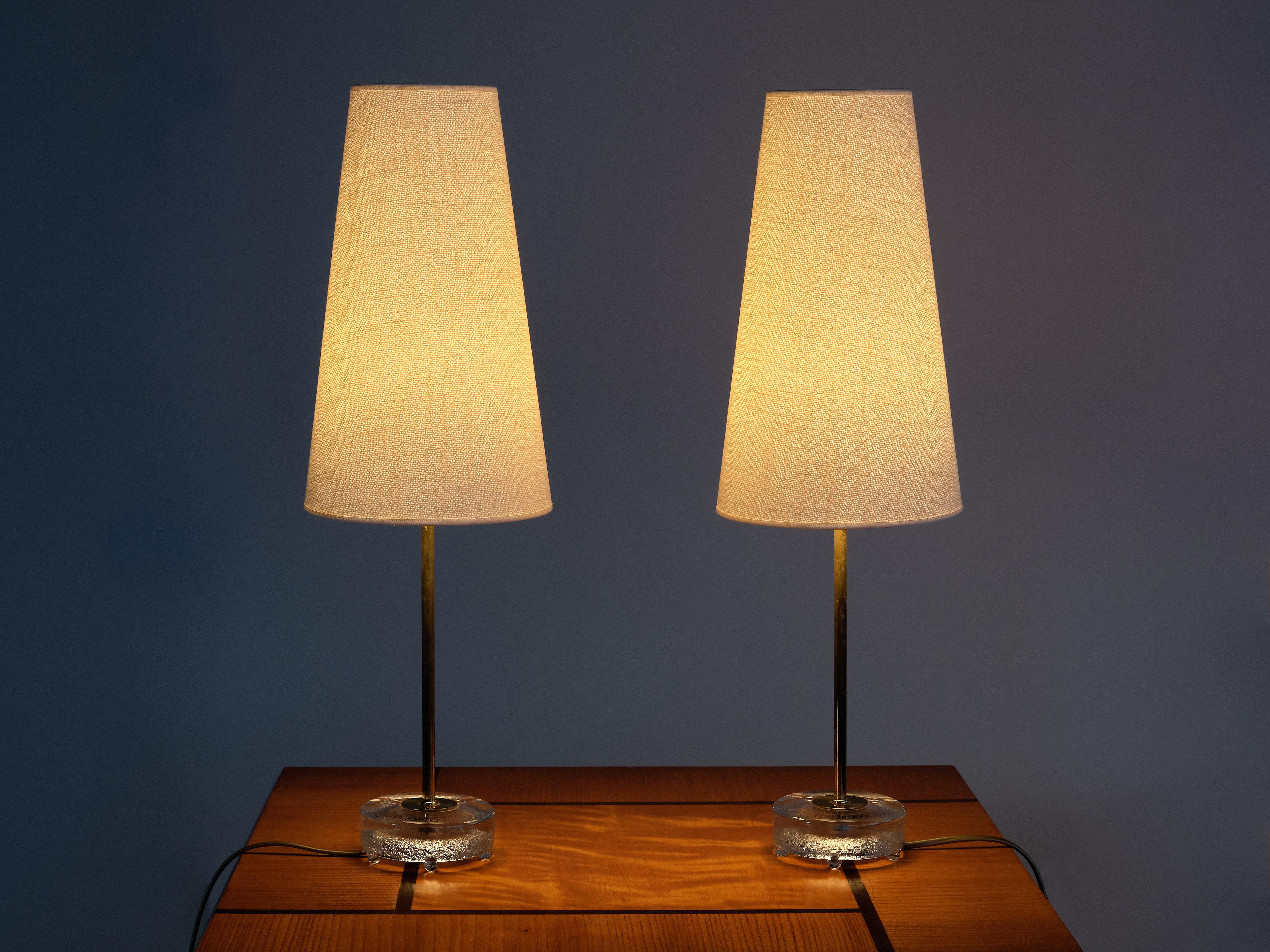 Mid-20th Century Pair of Falkenberg's Belysning Table Lamps in Brass and Glass, Sweden, 1960s