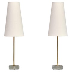 Pair of Falkenbergs Belysning Table Lamps in Brass and Glass, Sweden, 1960s