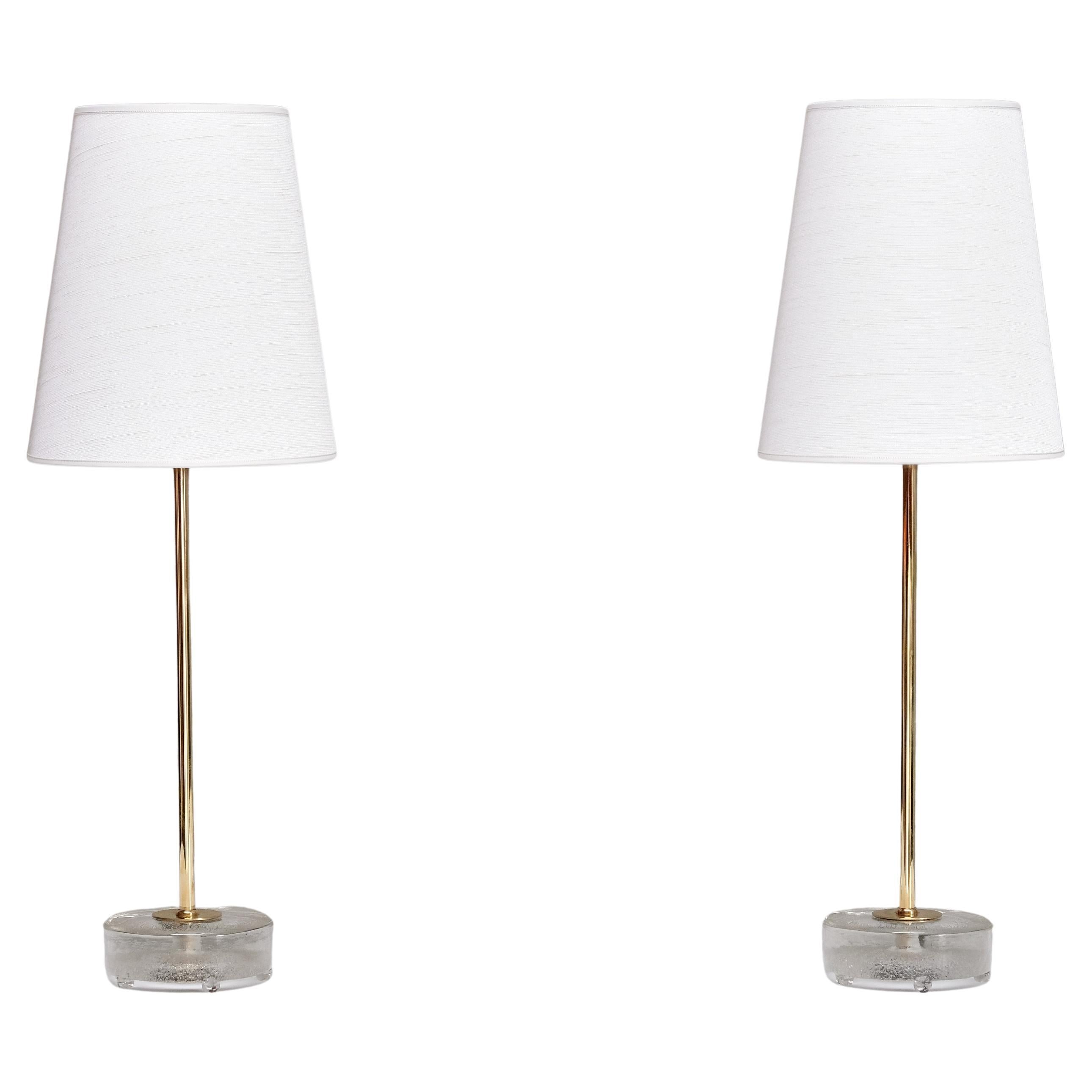 Pair of Falkenbergs Belysning Table Lamps in Brass and Glass, Sweden, 1960s