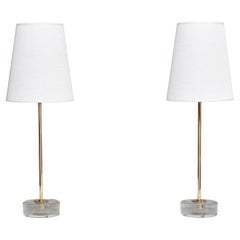 Pair of Falkenbergs Belysning Table Lamps in Brass and Glass, Sweden, 1960s