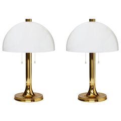 Pair of Falkenbergs Table Lamps with Brass Foot and White Plexi Shades
