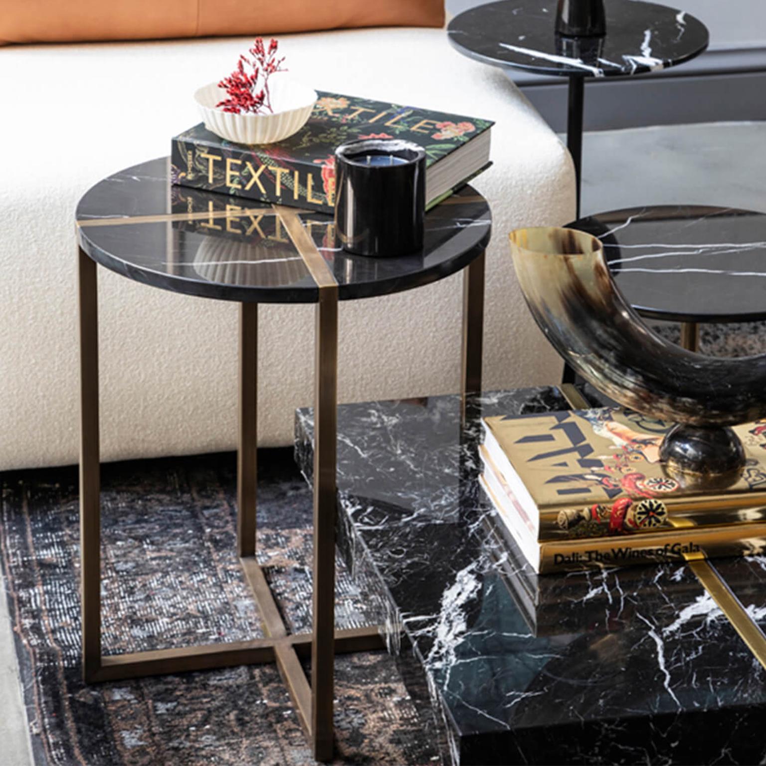 Modern Pair of Famed Brass Alexander Black Marble Side Table For Sale