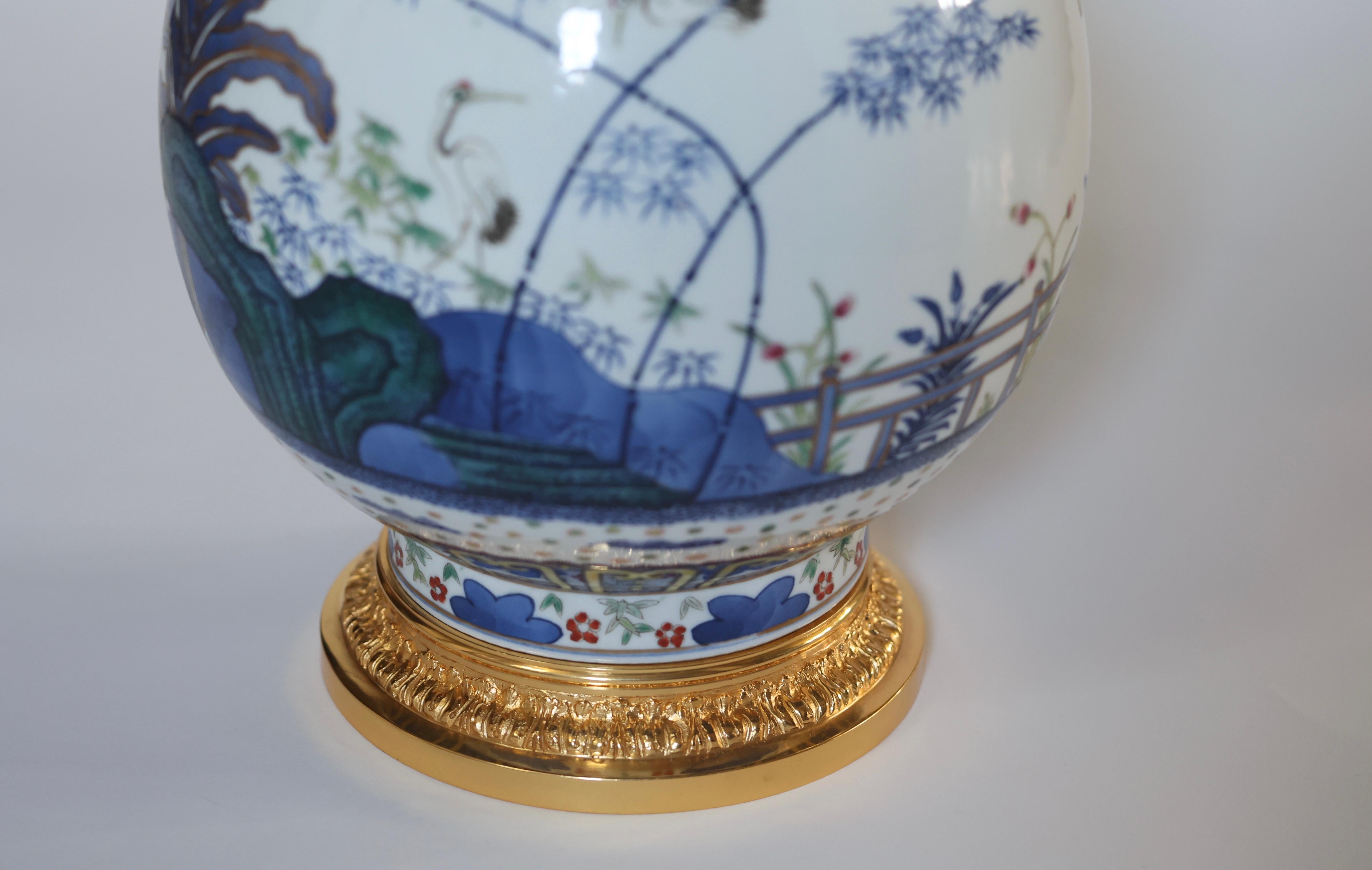 Contemporary Pair of Familie Rose Porcelain Lamps