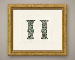 Pair of Famille Noire Beakers with Blue Birds, Antique Color Plate, 1911