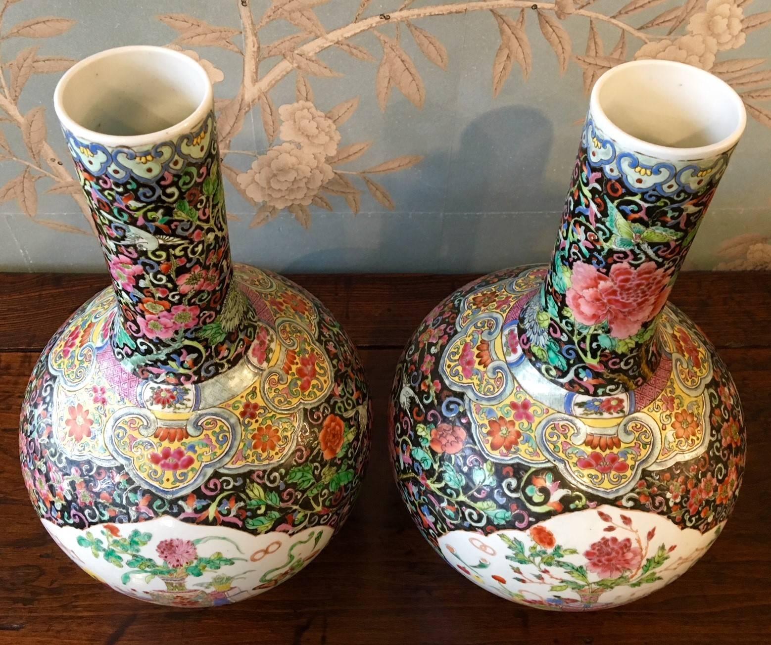 Pair of Famille Noire Vases For Sale 4