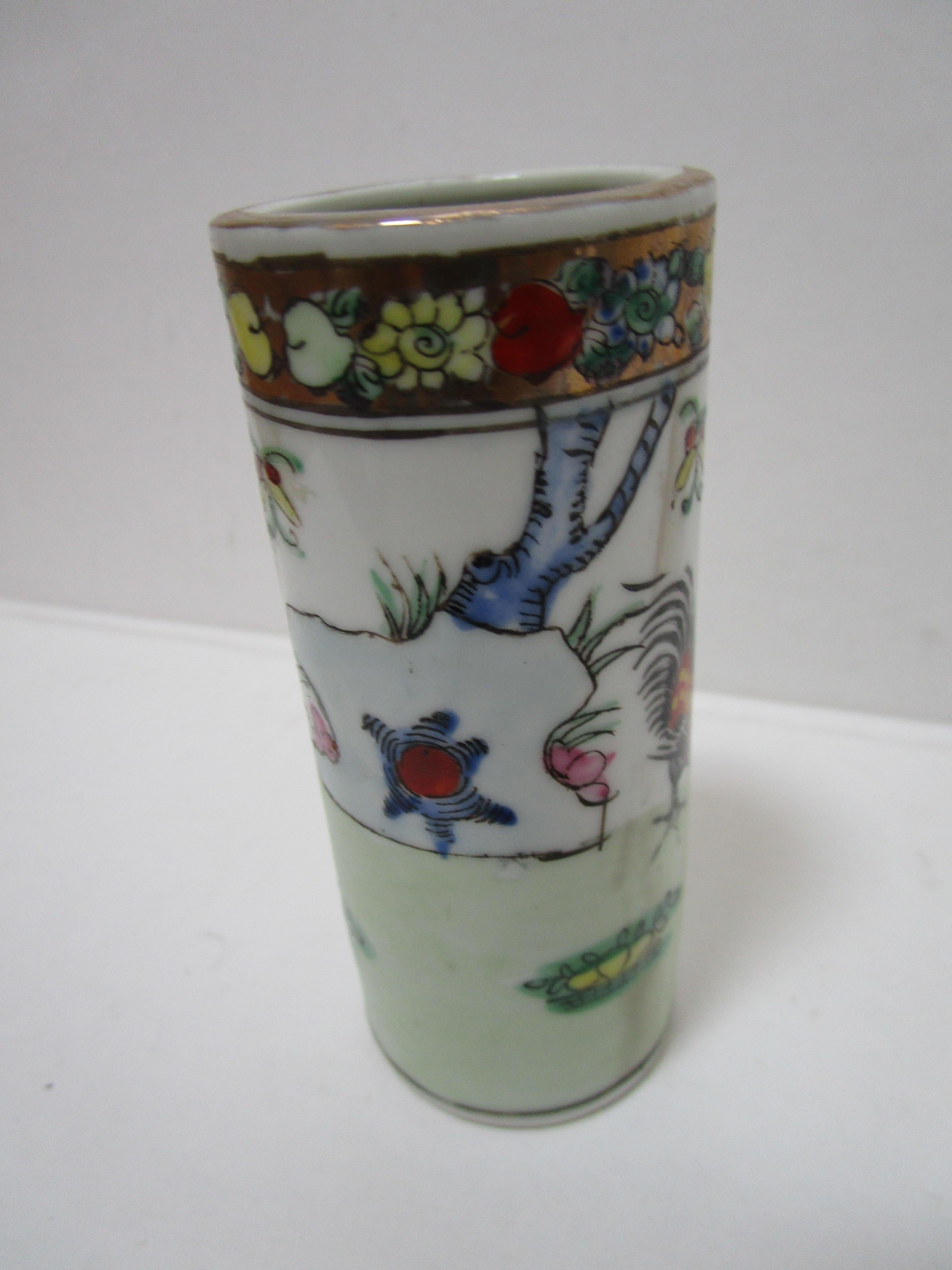 20th Century Pair of Famille Rose Antique Cylindrical Brush Pots with Two-Verse Poem For Sale