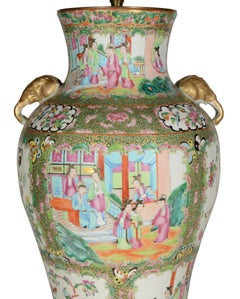 Pair of Famille Rose Canton Enamel Porcelain Chinese 19th Century Table Lamps