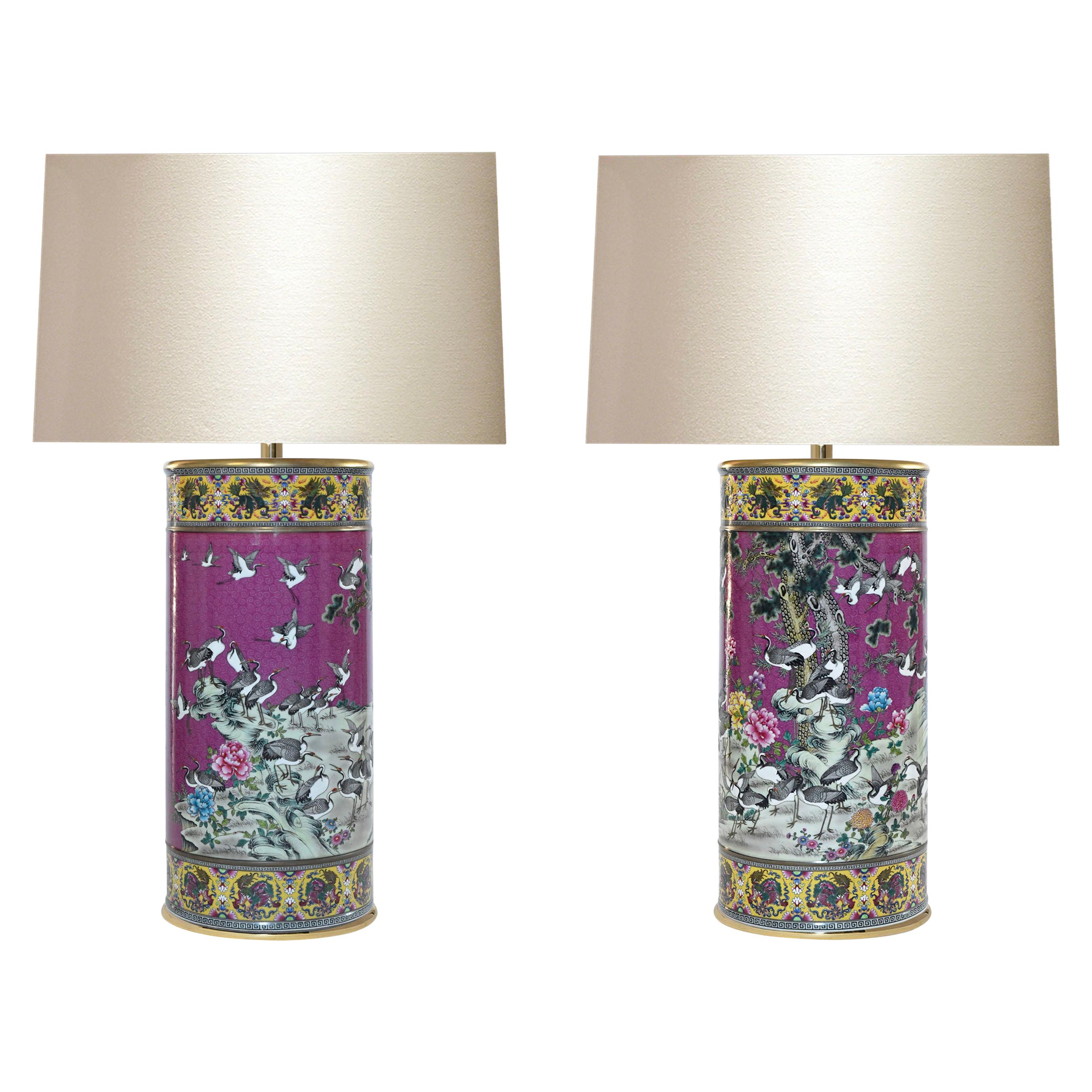 Pair of Famille Rose Porcelain Lamps For Sale
