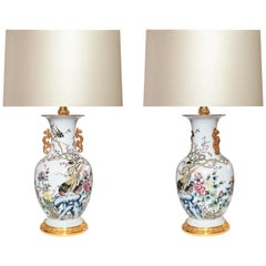 Pair of Famille Rose Porcelain Lamps