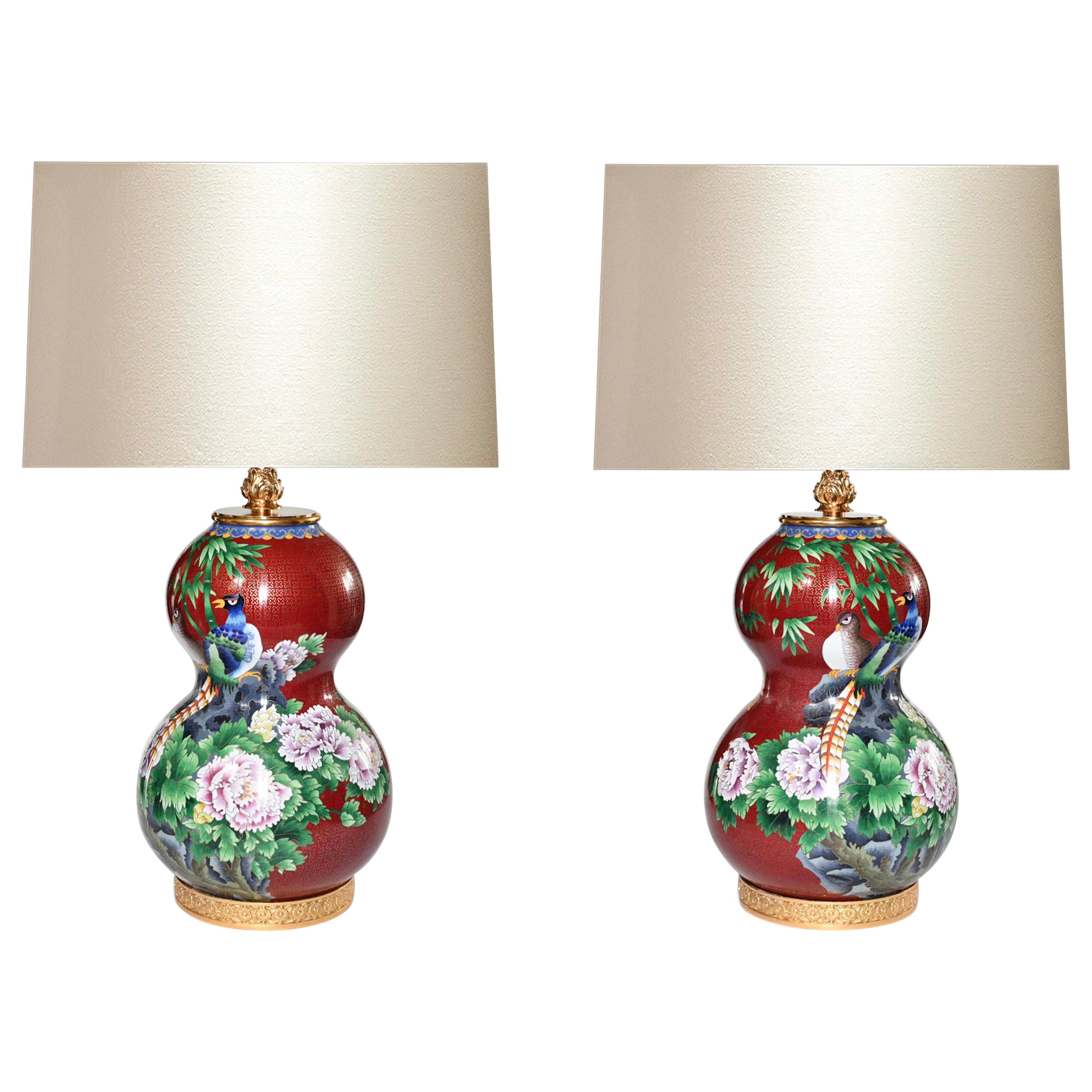 Pair Of Cloisonné lamps  For Sale