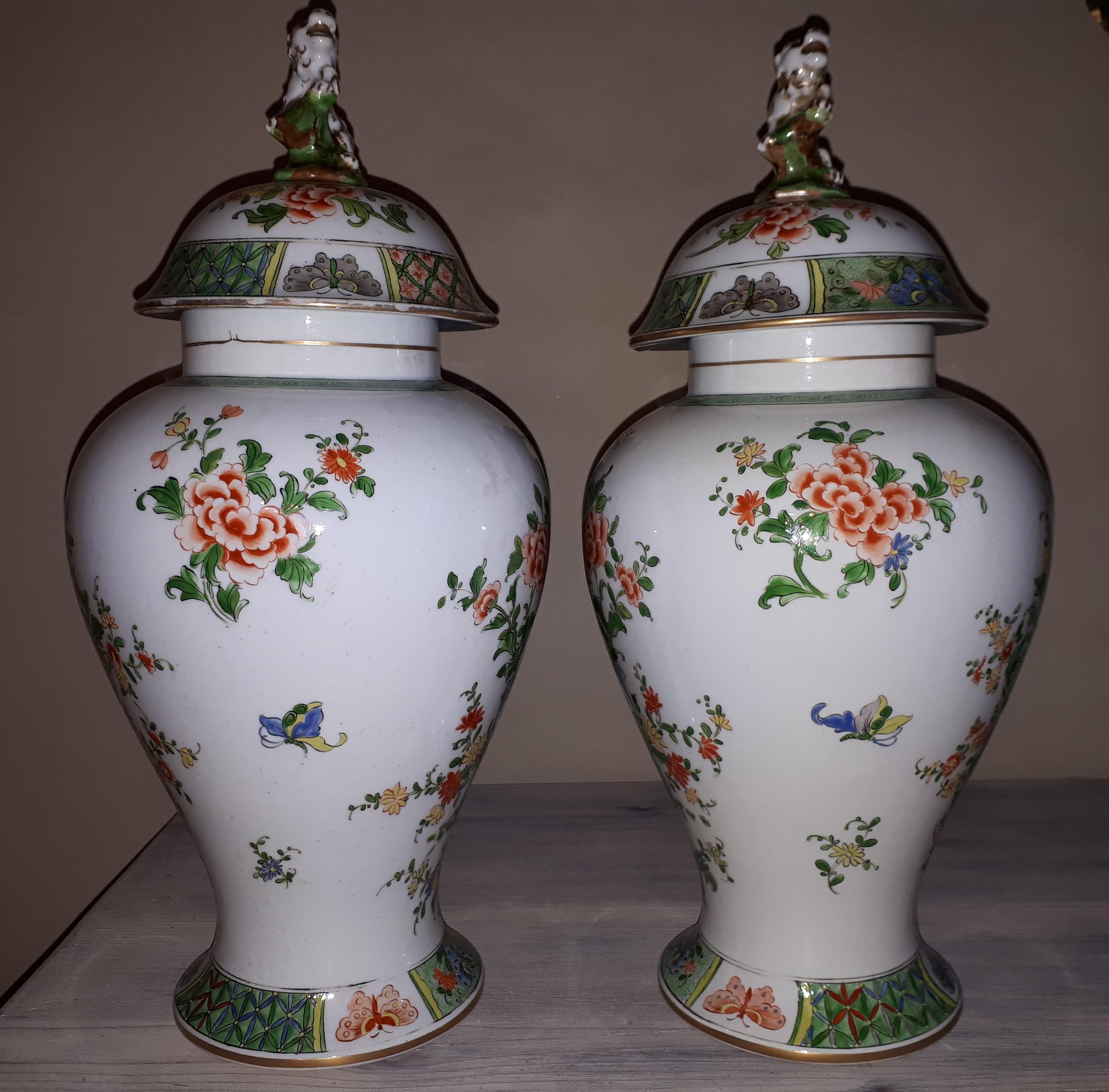 French Pair Of Famille Verte Style Vases, Samson Paris For Sale