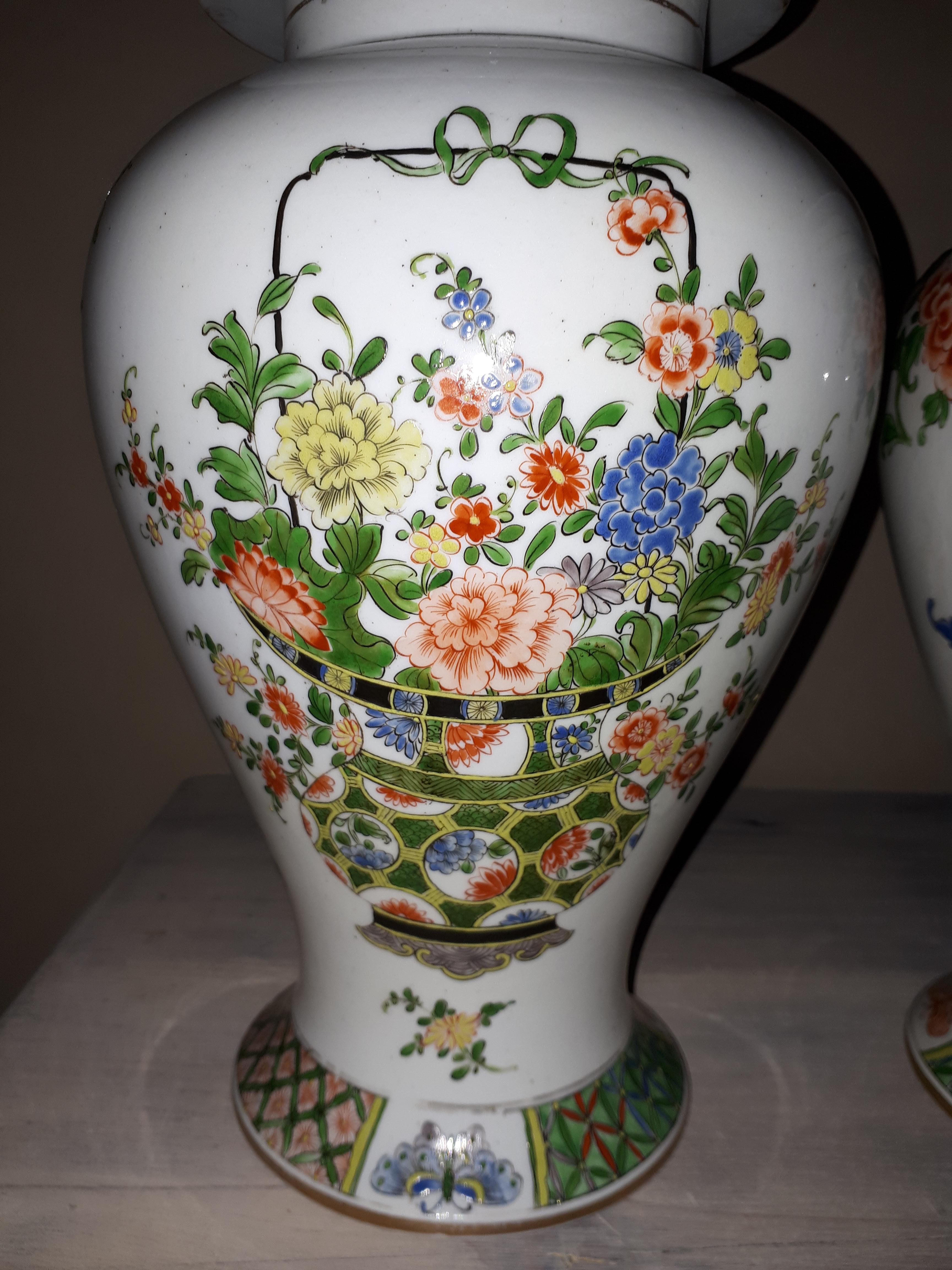 19th Century Pair Of Famille Verte Style Vases, Samson Paris For Sale