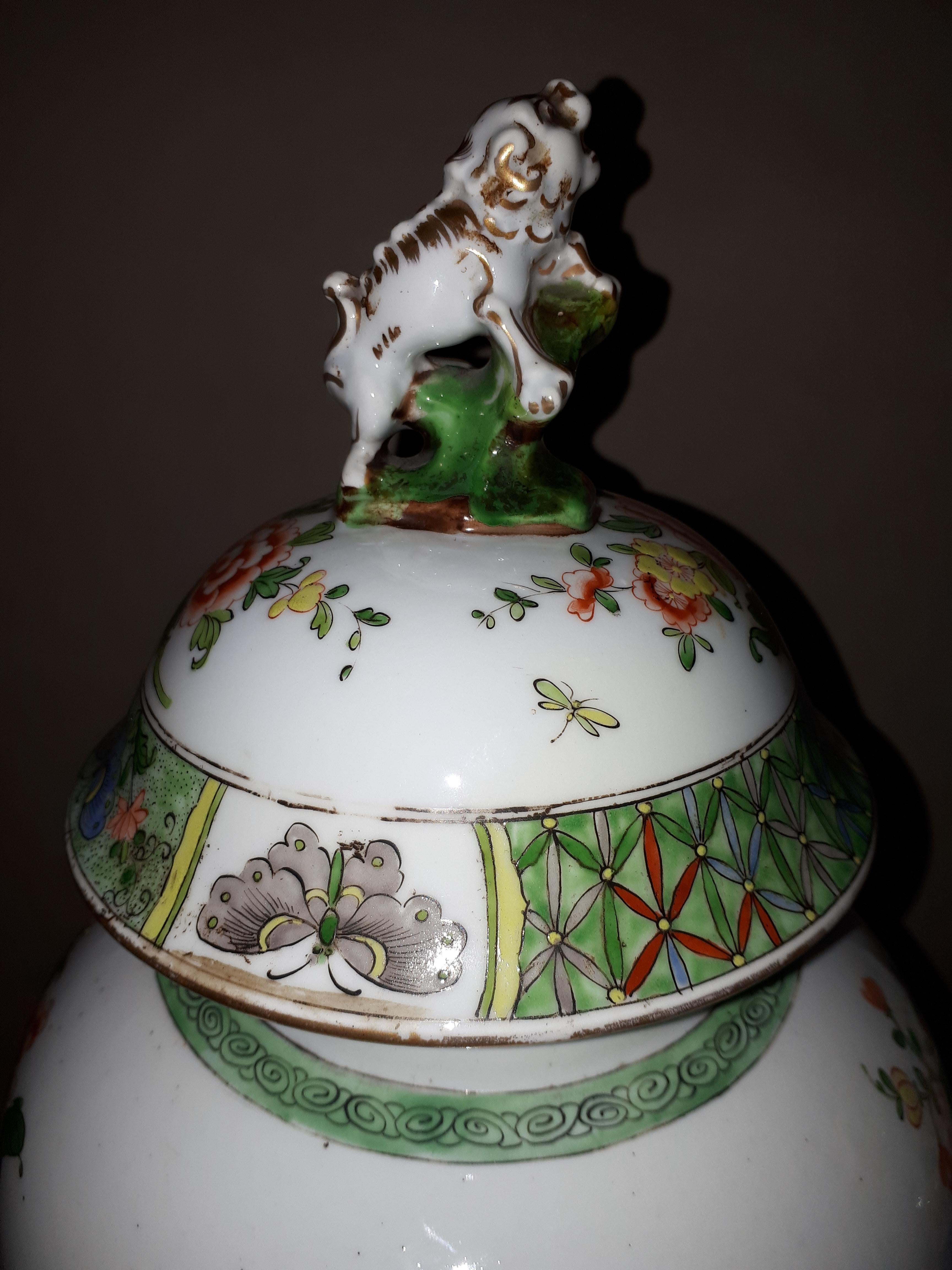 Porcelain Pair Of Famille Verte Style Vases, Samson Paris For Sale