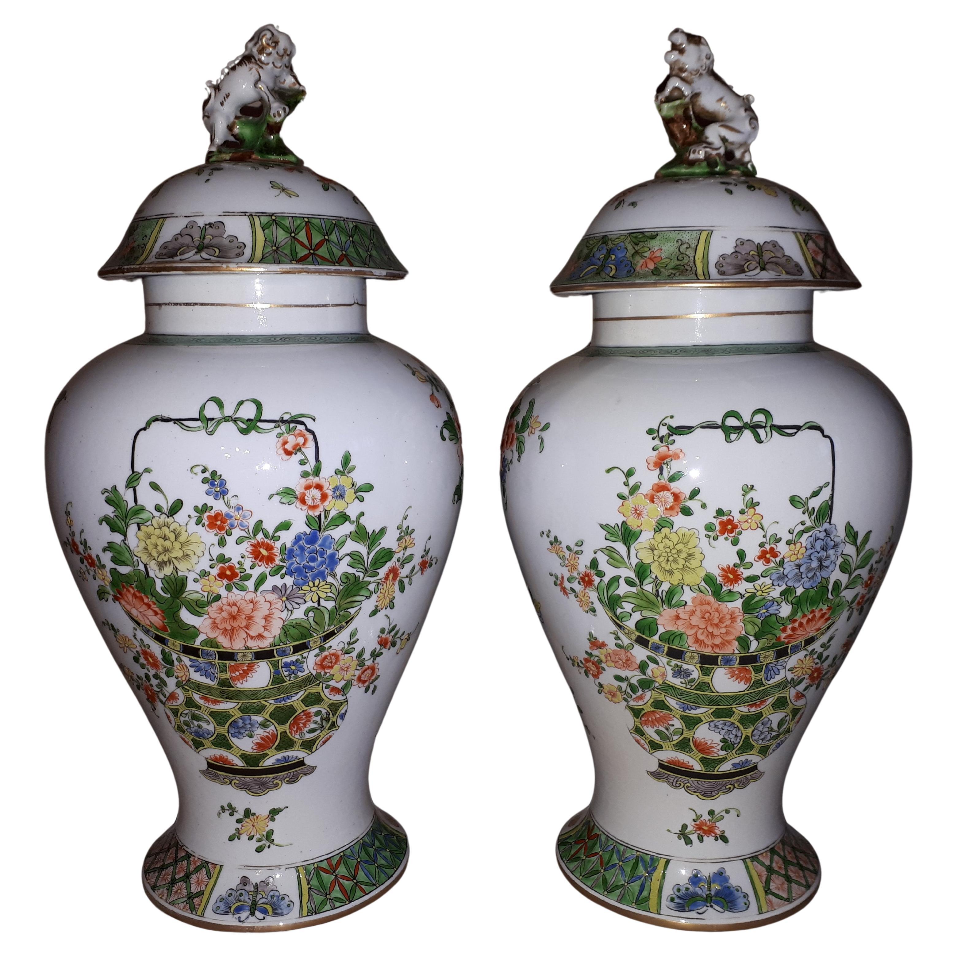 Pair Of Famille Verte Style Vases, Samson Paris For Sale