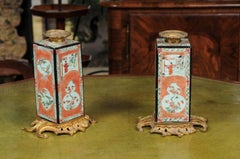 Pair of Famille Verte Style Vases with Ormolu Mounts, Early 20th Century China