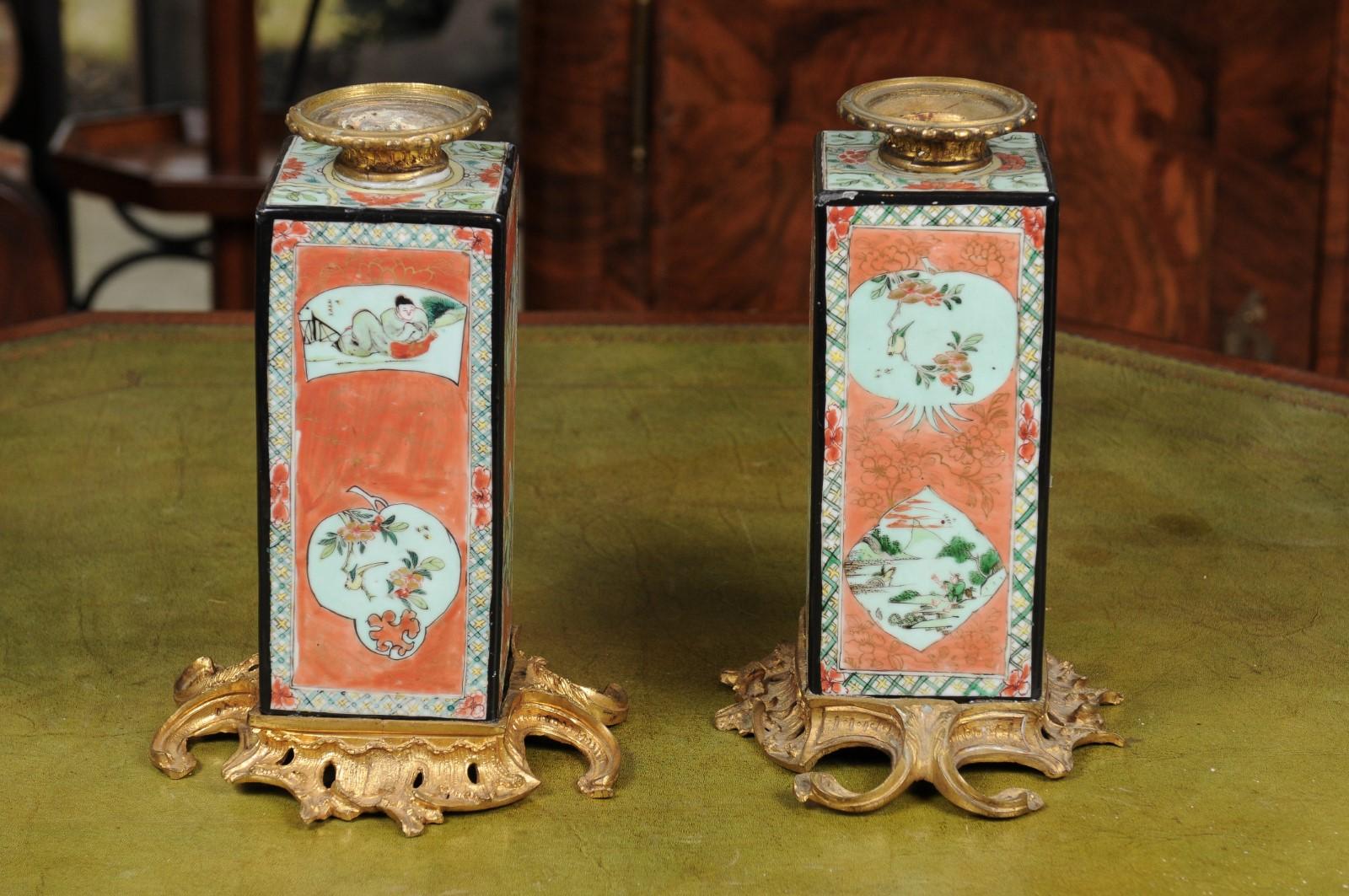 Pair of Famille Verte Style Vases with Ormolu Mounts, Early 20th Century China For Sale 2