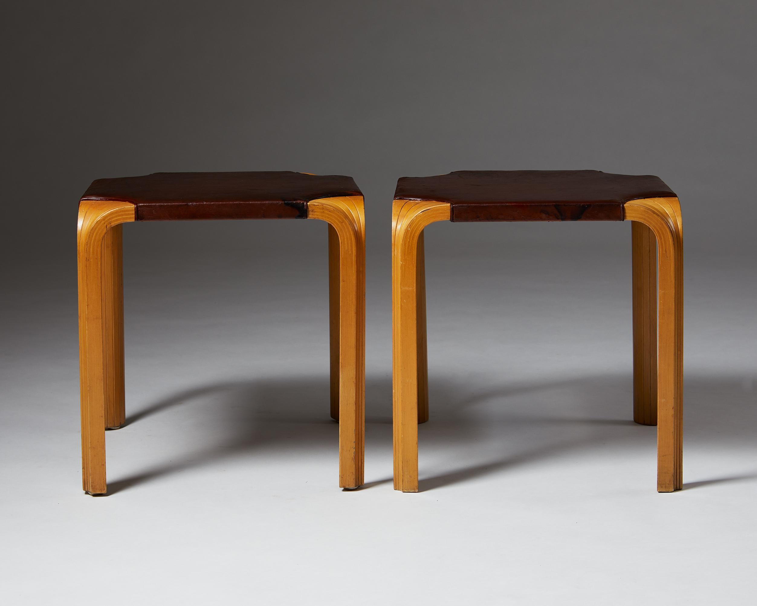 Finnish Pair of Fan-Leg Stools, Model S601, Designed by Alvar Aalto for Artek, Finland