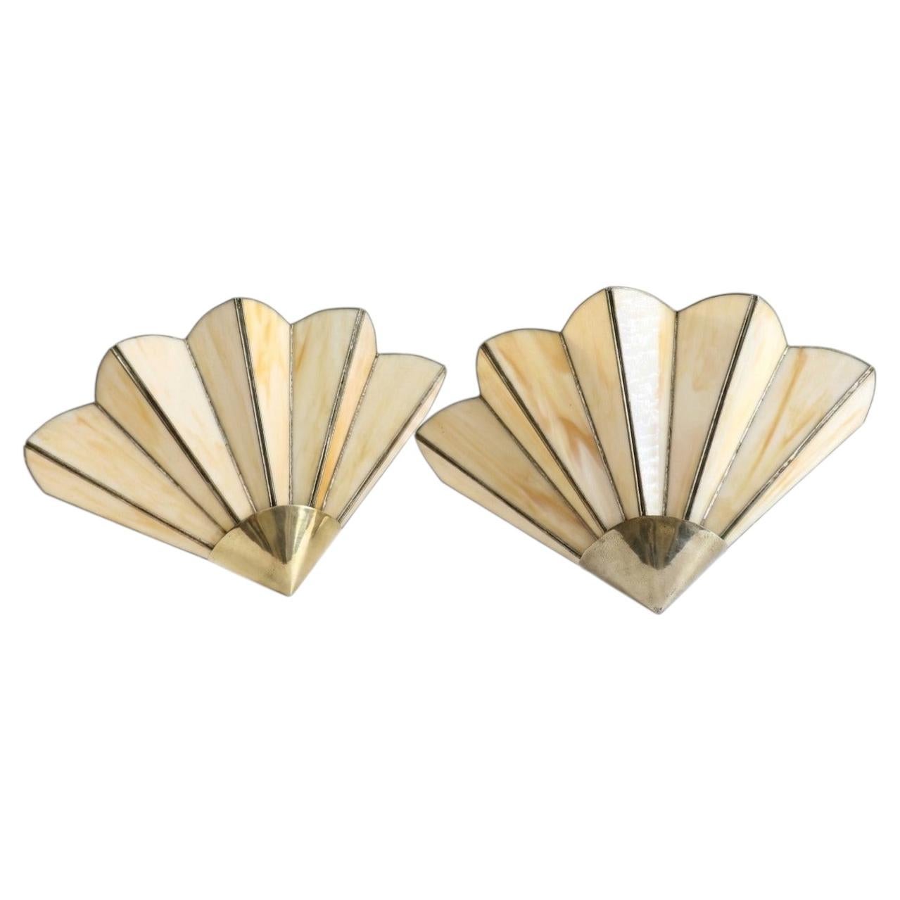 Pair of Fan-Shaped Wall Sconces - Art Deco Style - 1970s