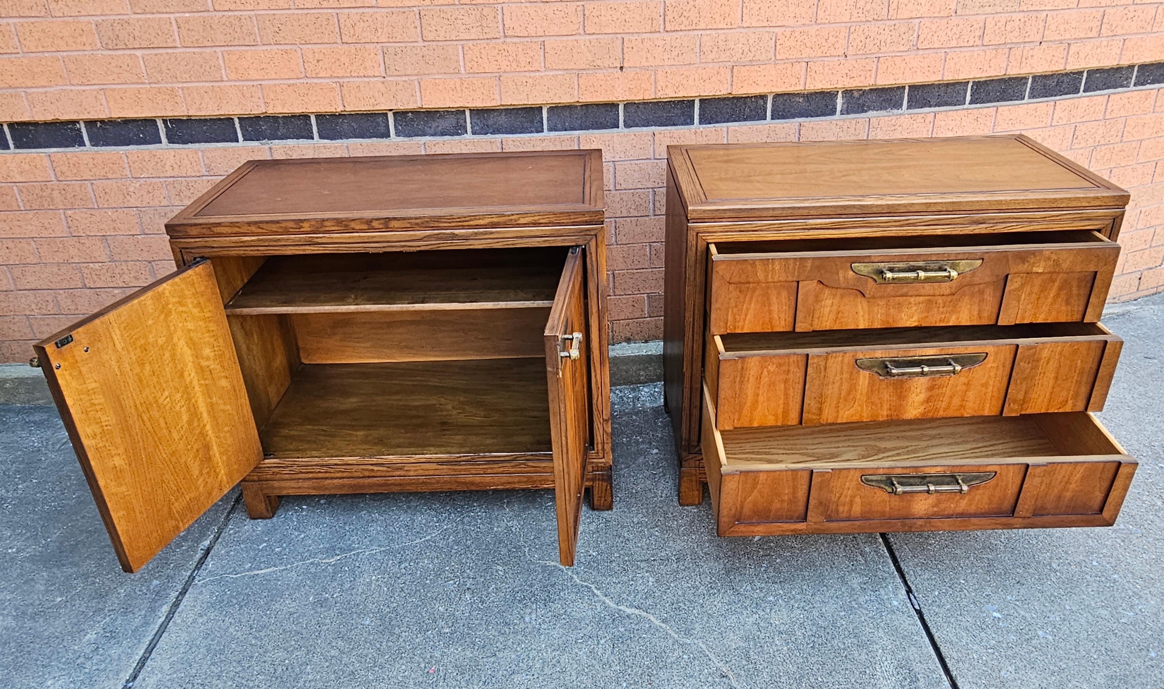 Pair of Fancher Furniture Walnut and Oak Chest of Drawers and Side Cabinet For Sale 3