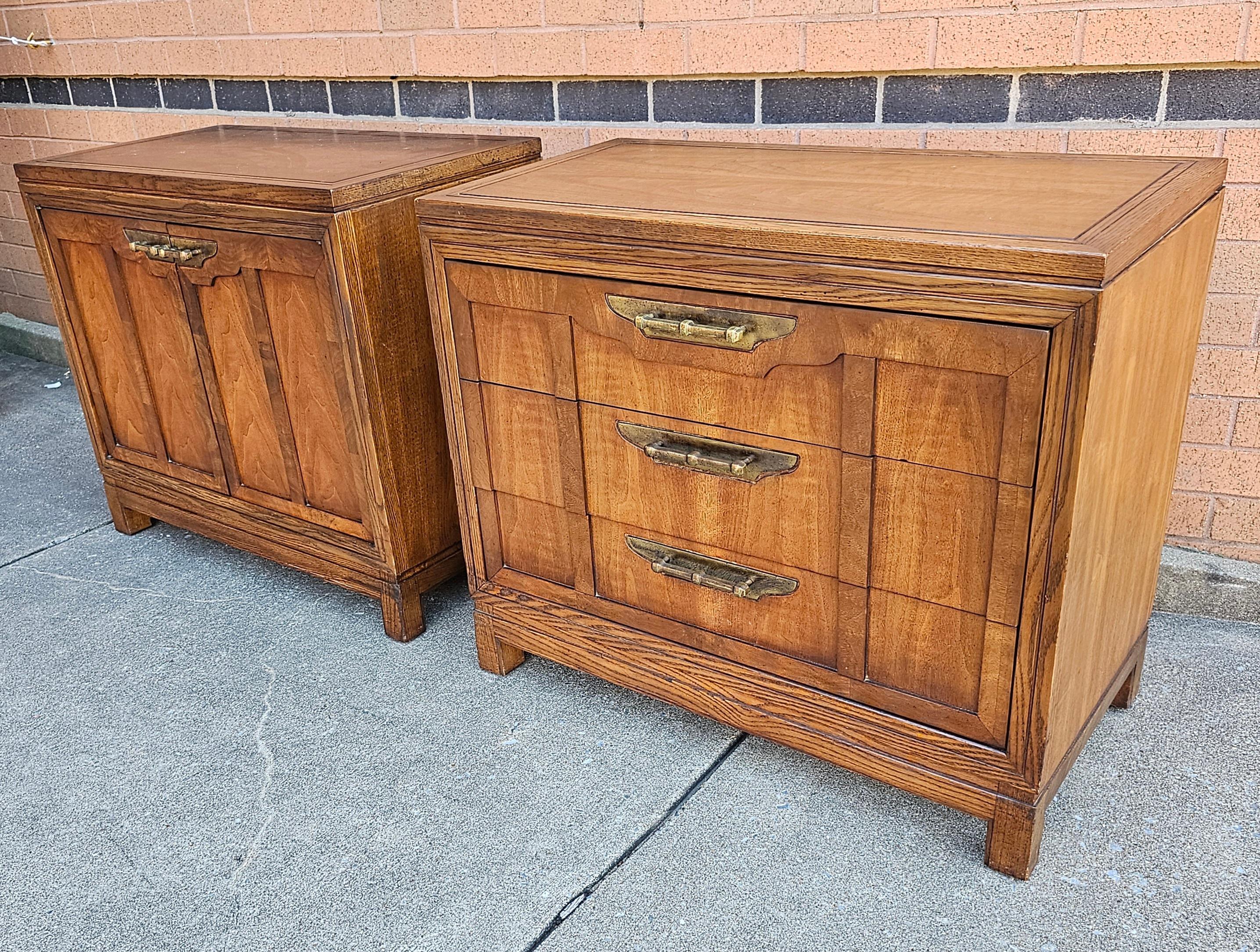 Pair of Fancher Furniture Walnut and Oak Chest of Drawers and Side Cabinet For Sale 5