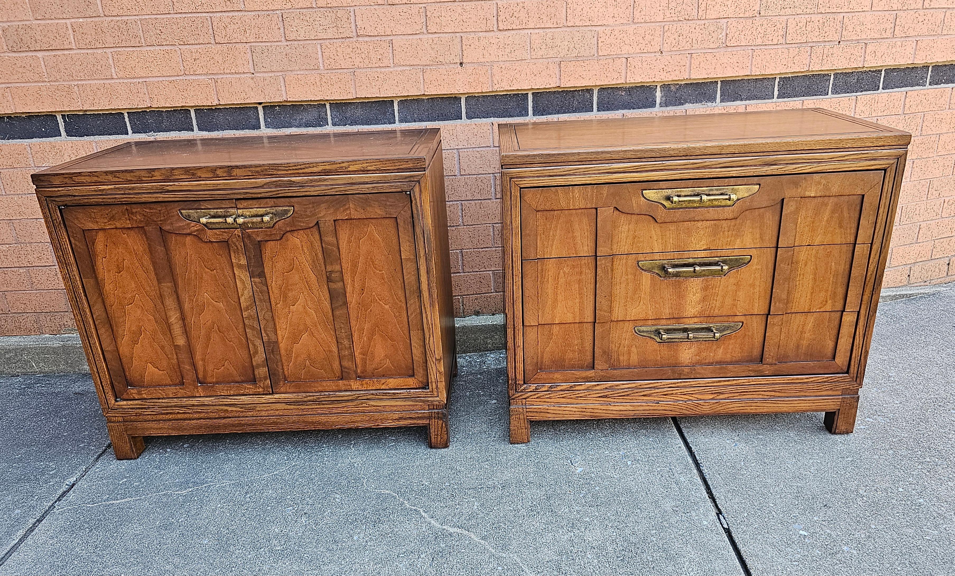 Pair of Fancher Furniture Walnut and Oak Chest of Drawers and Side Cabinet For Sale 6