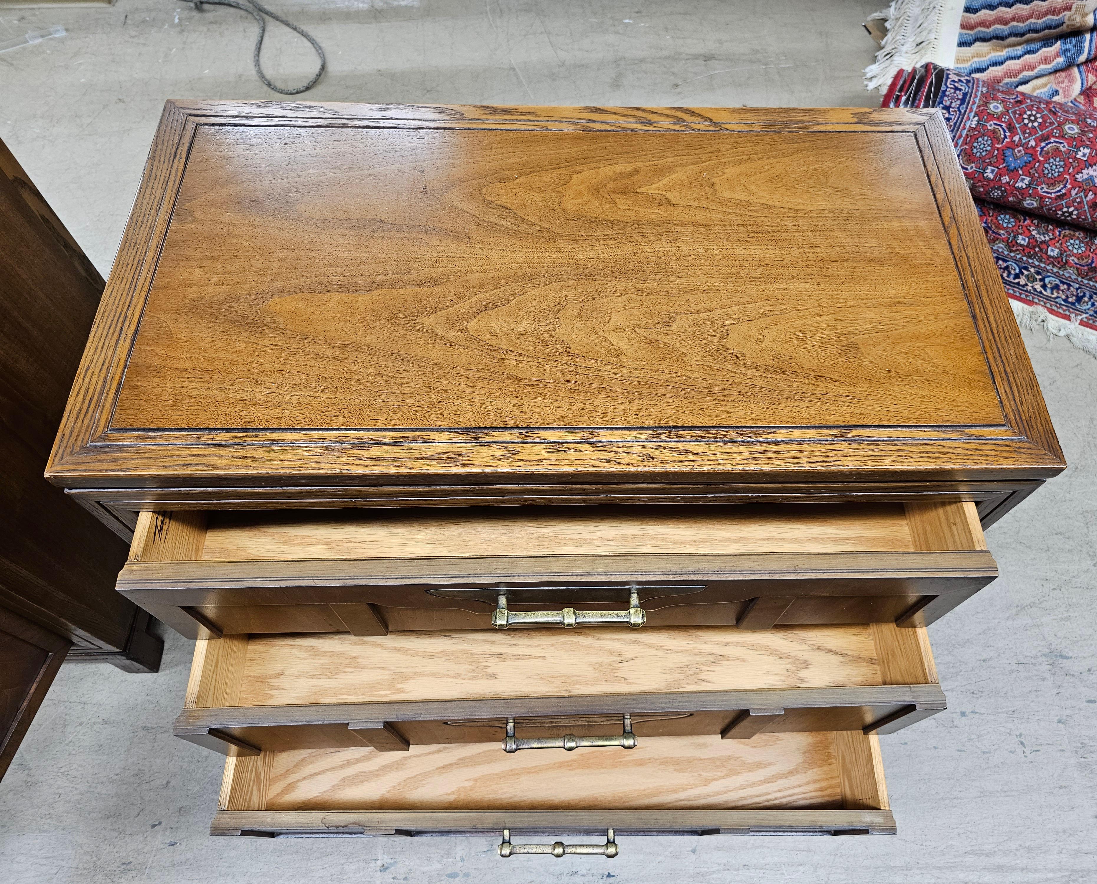 Pair of Fancher Furniture Walnut and Oak Chest of Drawers and Side Cabinet For Sale 7