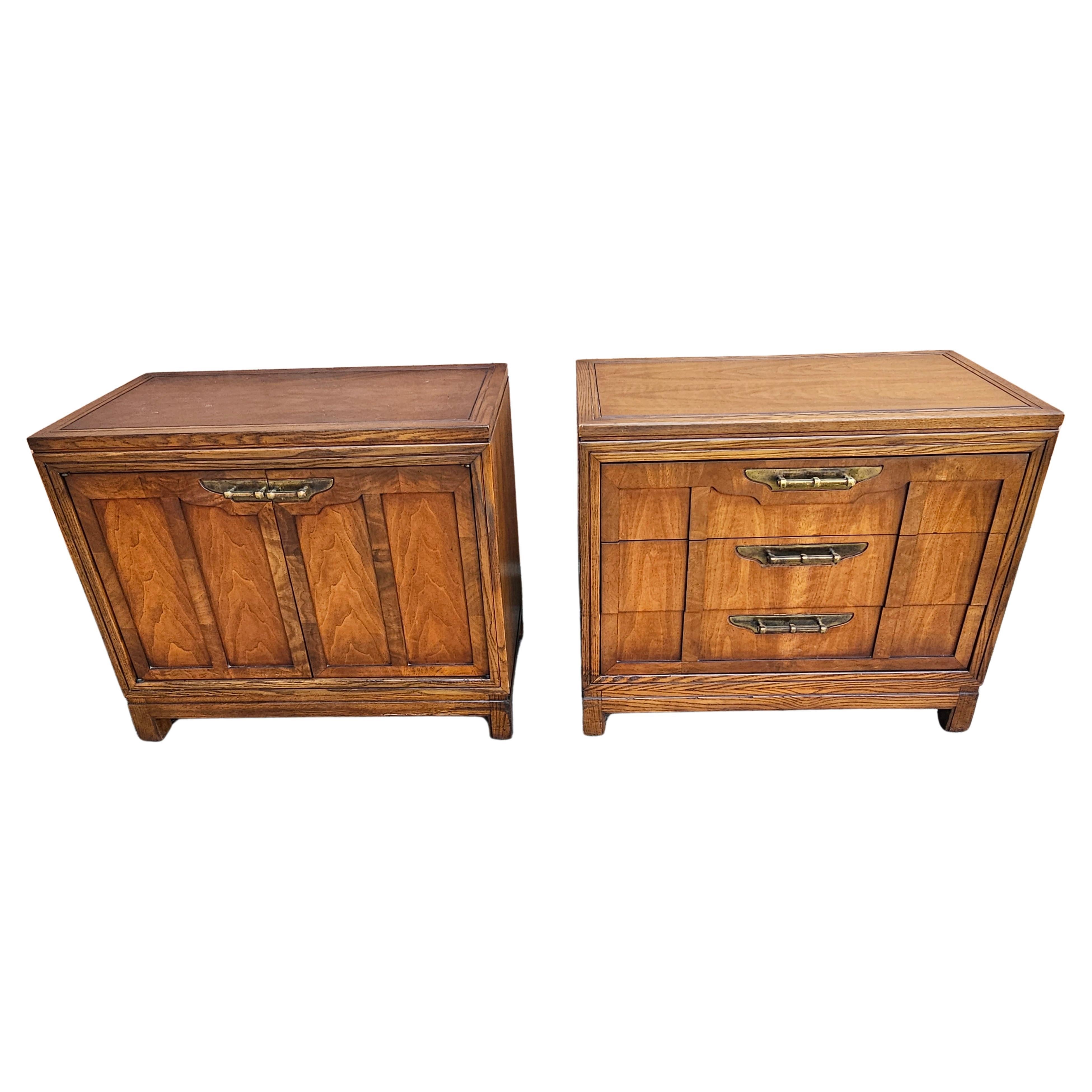 Pair of Fancher Furniture Walnut and Oak Chest of Drawers and Side Cabinet