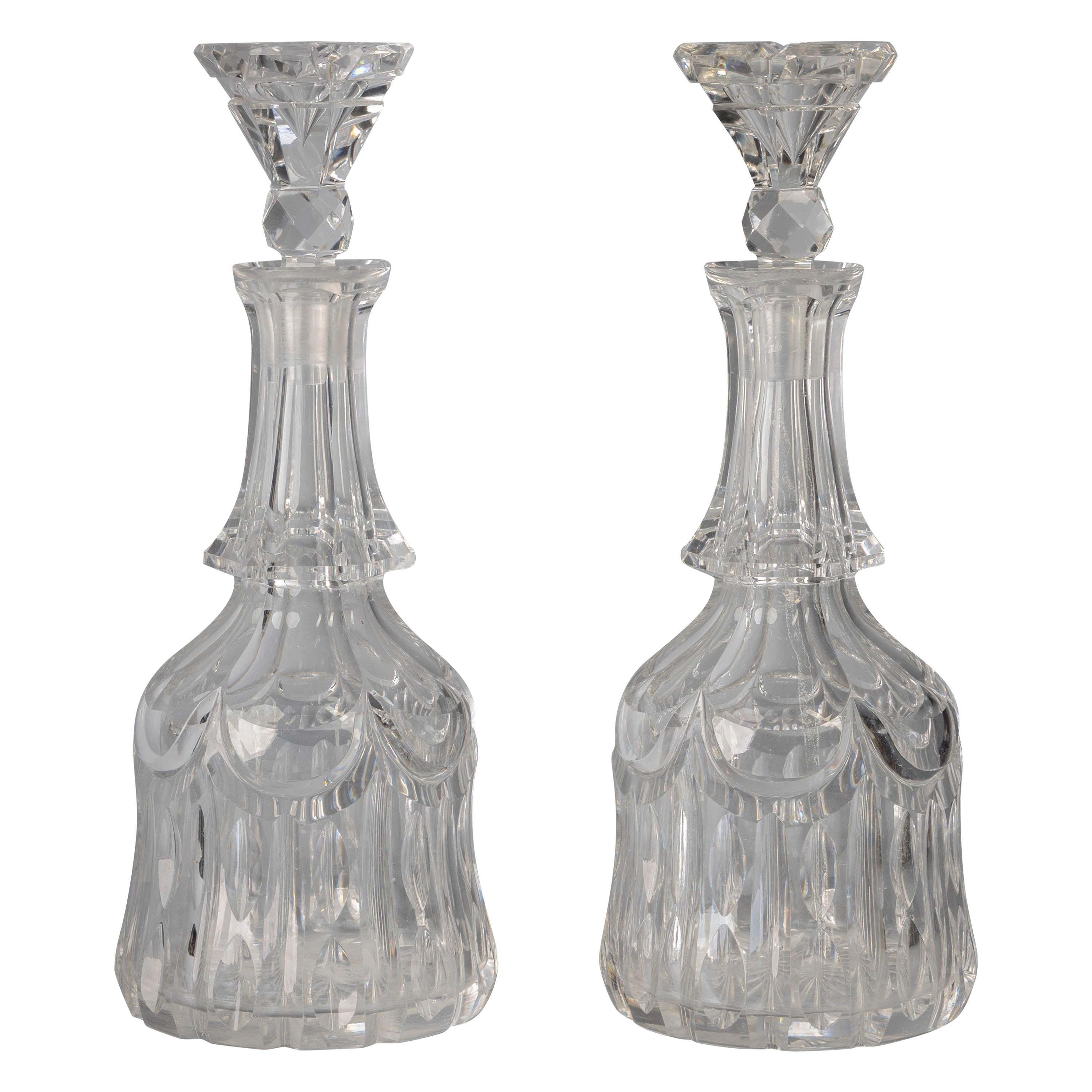 Pair of English Fancy-Cut Glass Bottles and Stoppers, circa 1880 For Sale