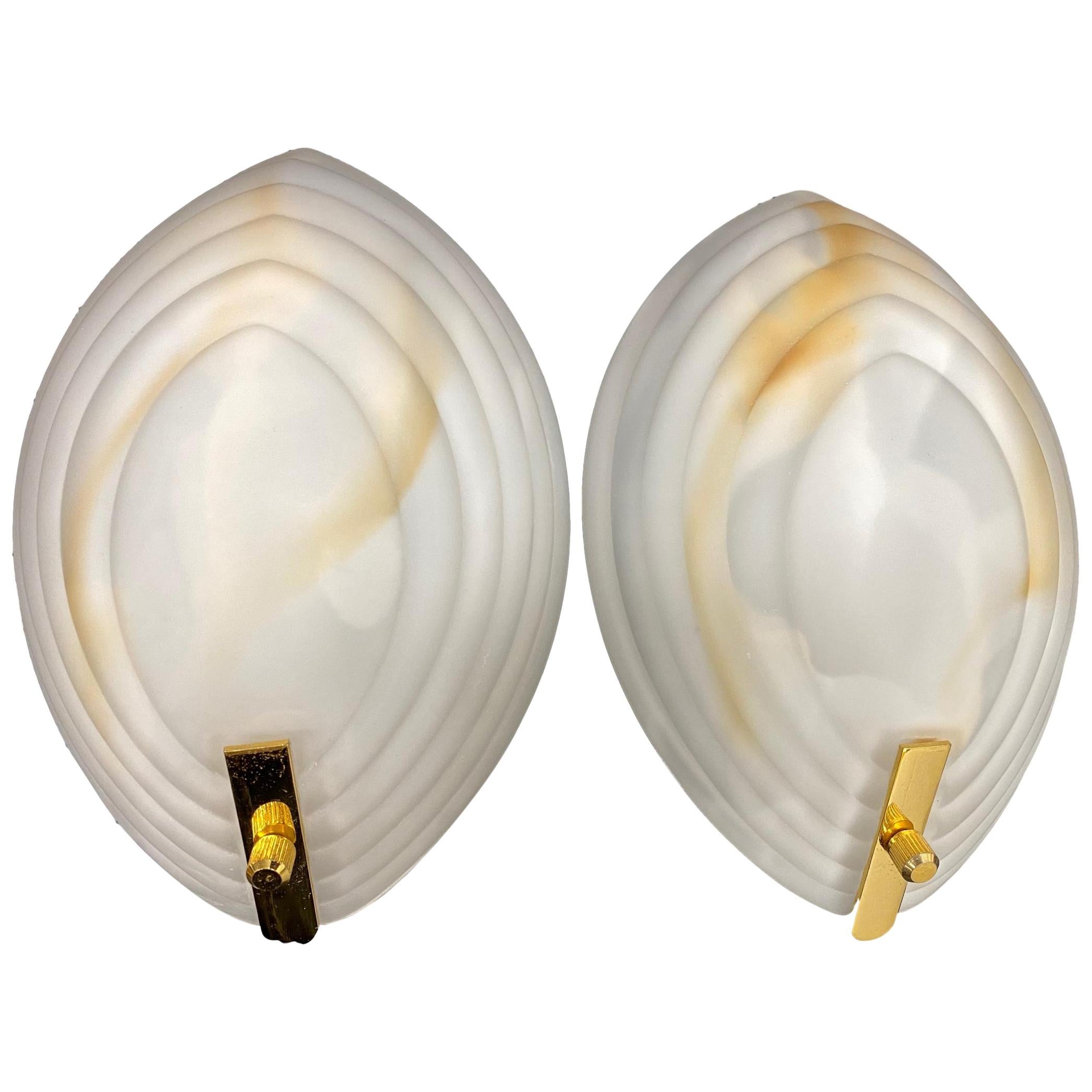 Pair of Fancy Marble Tone Glass Sconces Italy Italian, 1980s For Sale