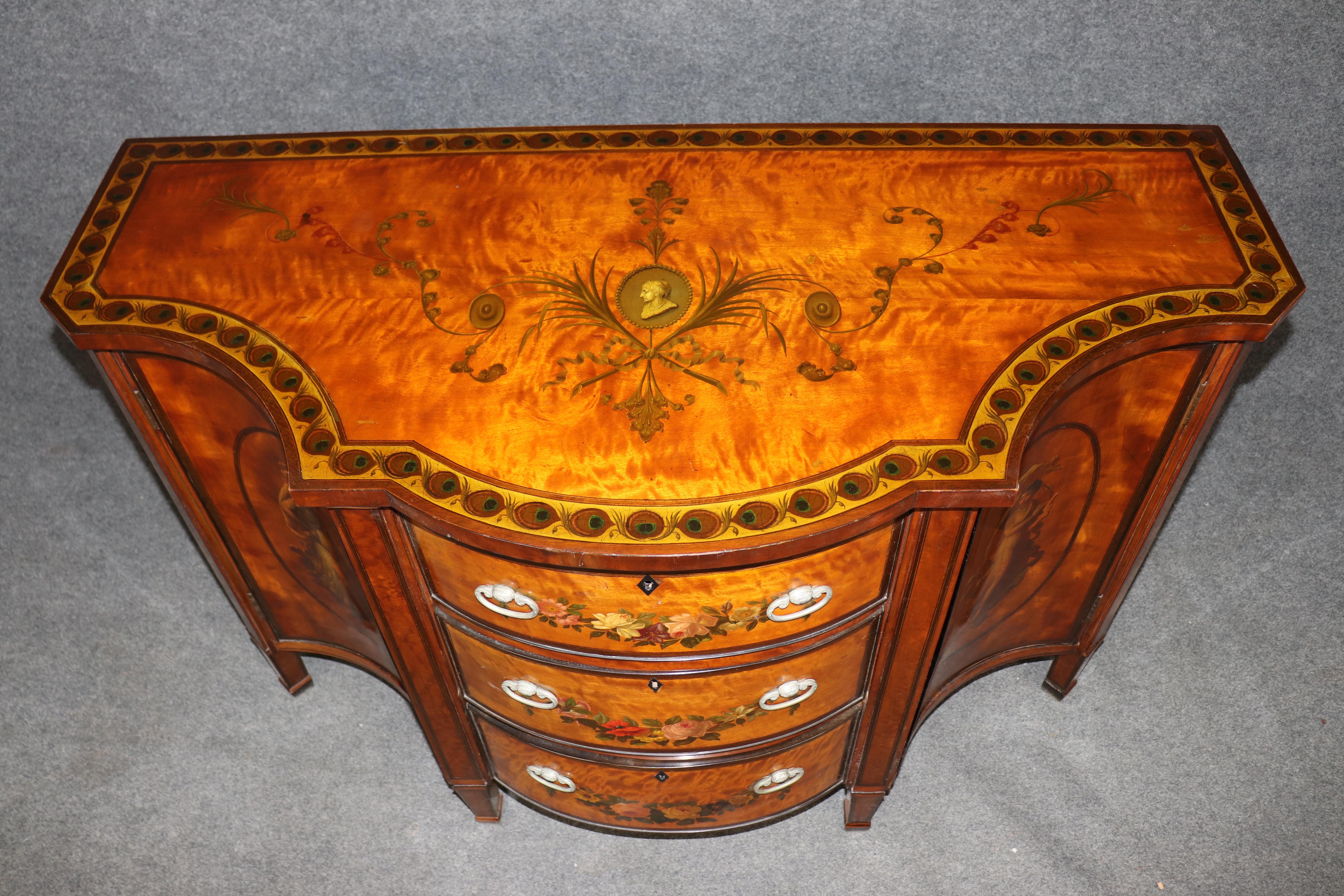 Pair of Fantastic Adams Paint Decorated Satinwood Commodes Buffets in vendita 3
