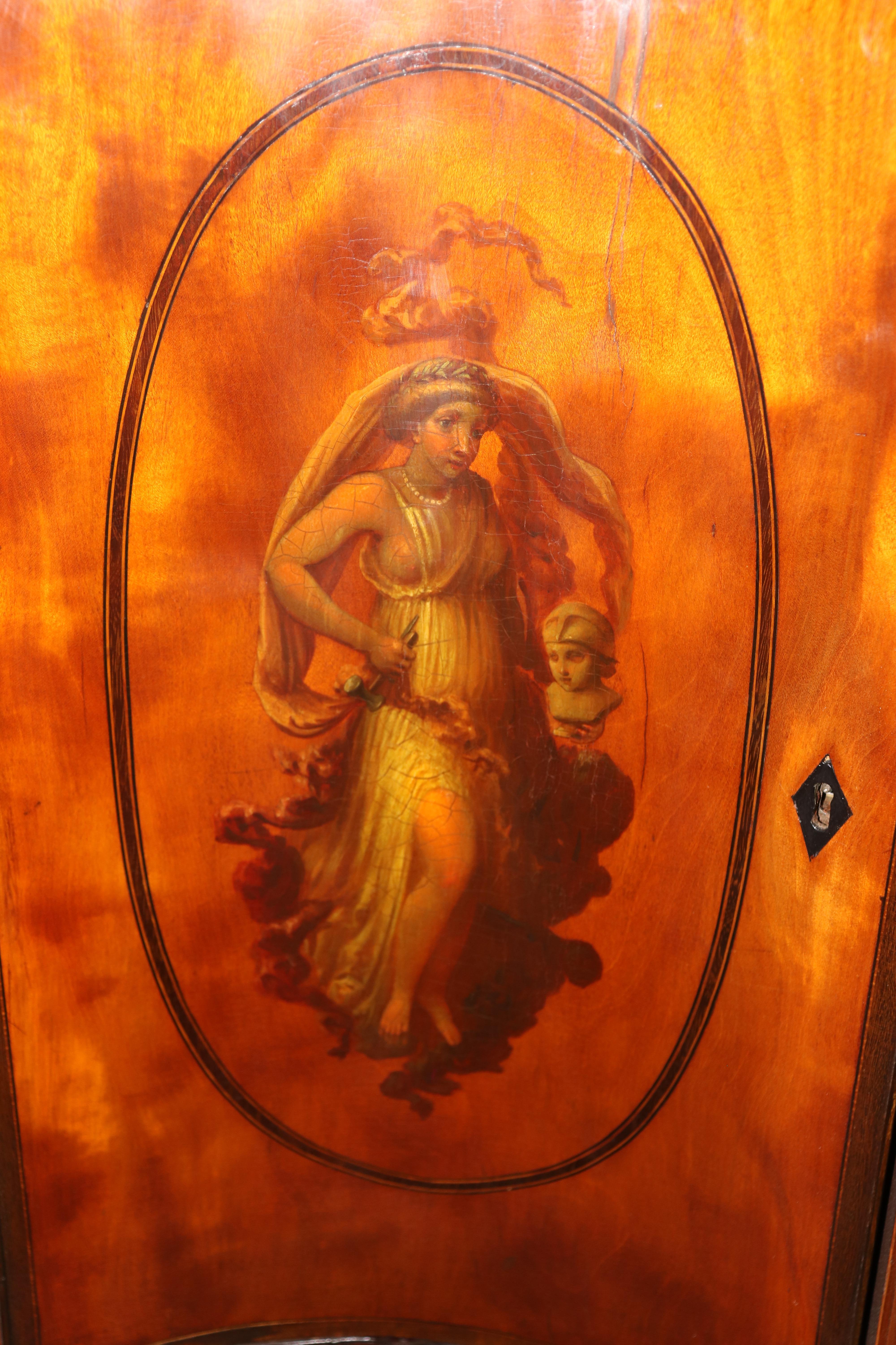 Inglese Pair of Fantastic Adams Paint Decorated Satinwood Commodes Buffets in vendita