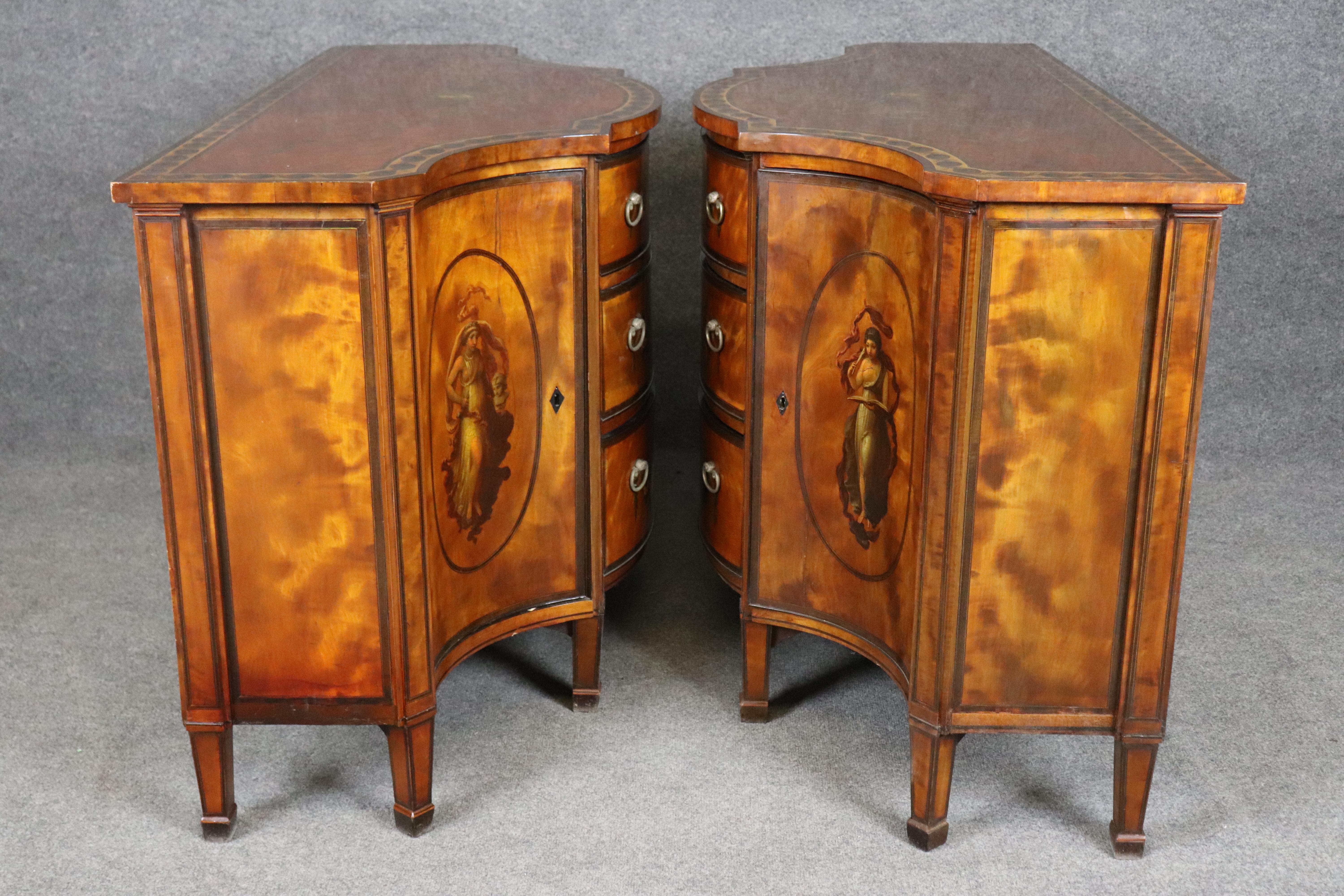 Pair of Fantastic Adams Paint Decorated Satinwood Commodes Buffets in vendita 1