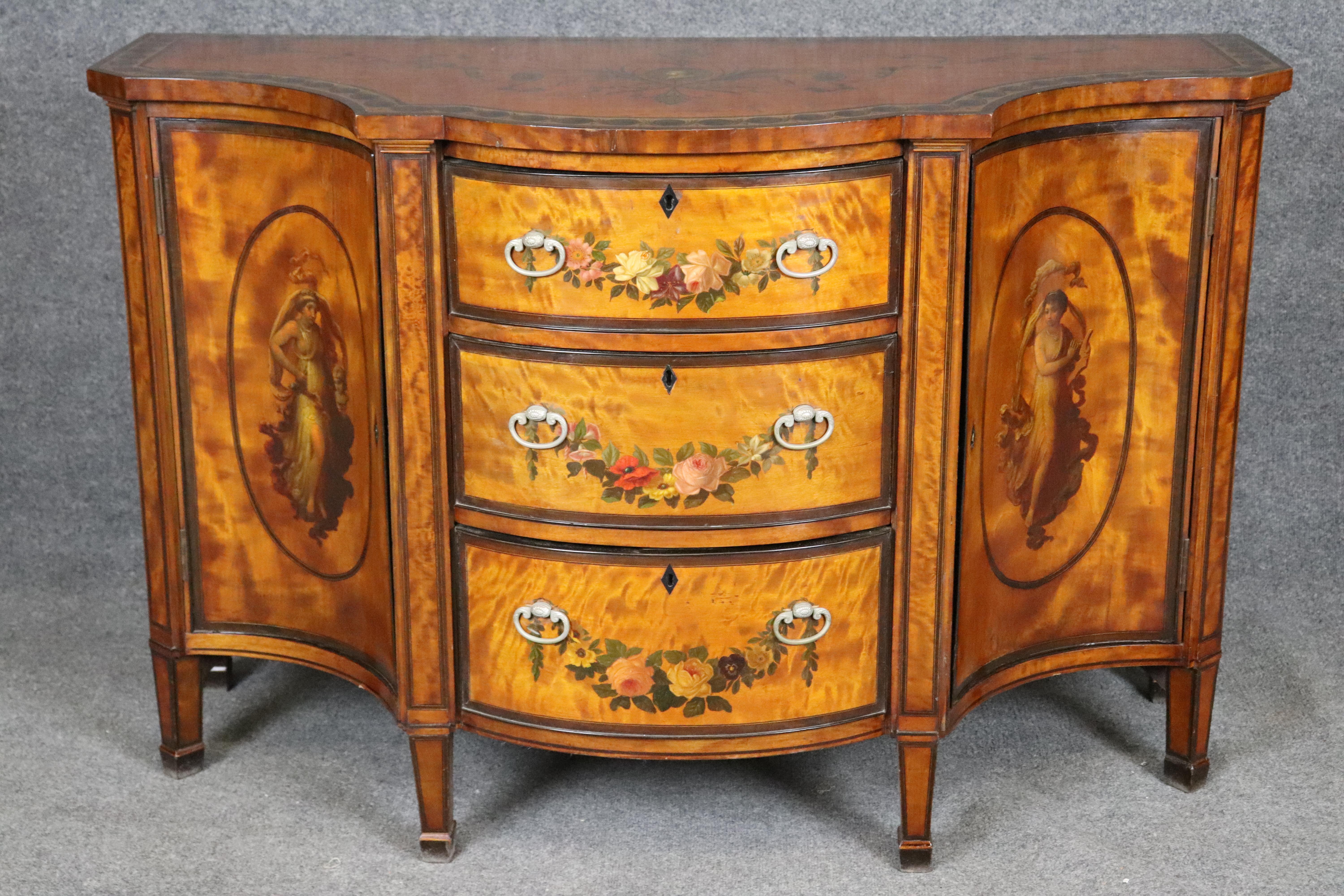 Pair of Fantastic Adams Paint Decorated Satinwood Commodes Buffets in vendita 2