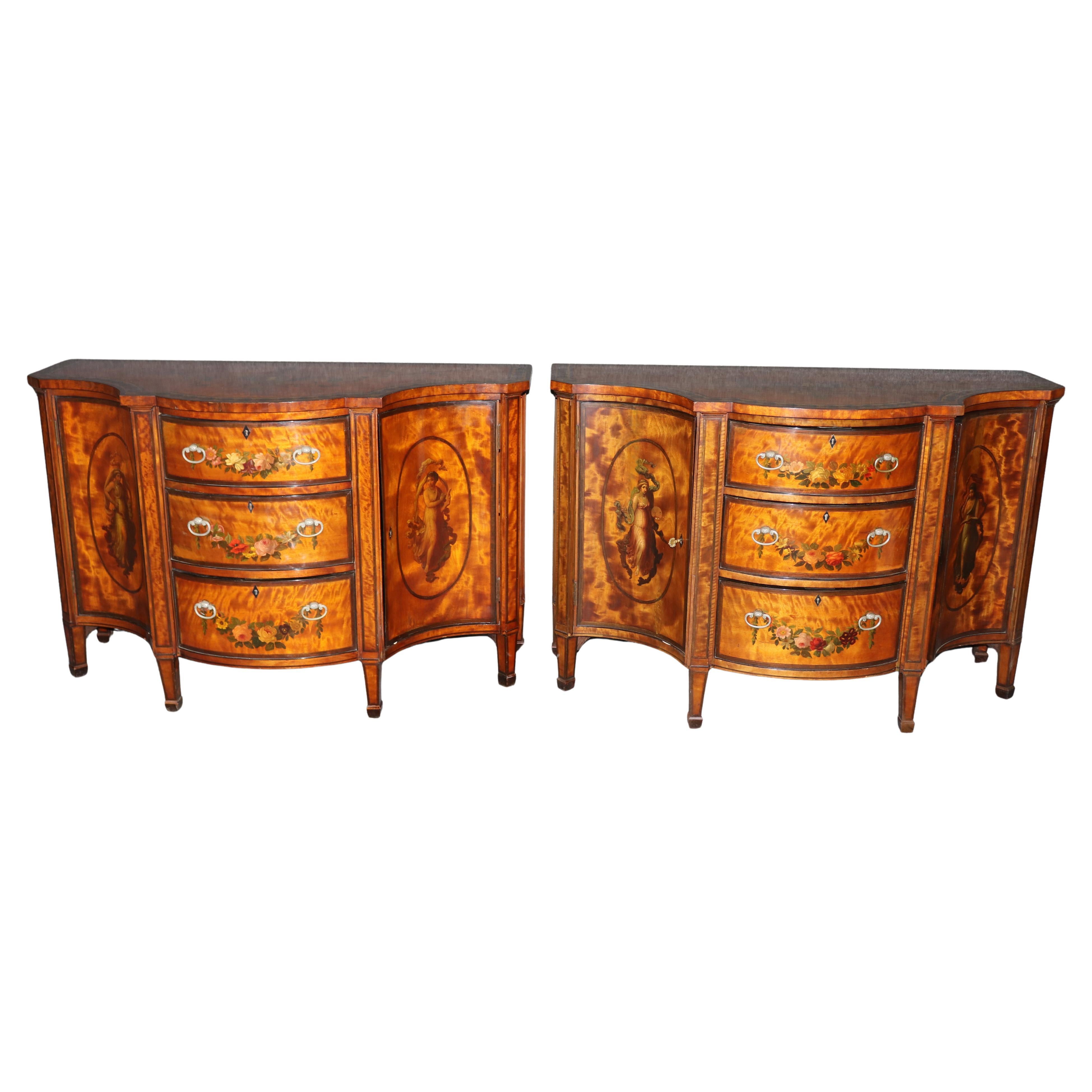 Pair of Fantastic Adams Paint Decorated Satinwood Commodes Buffets