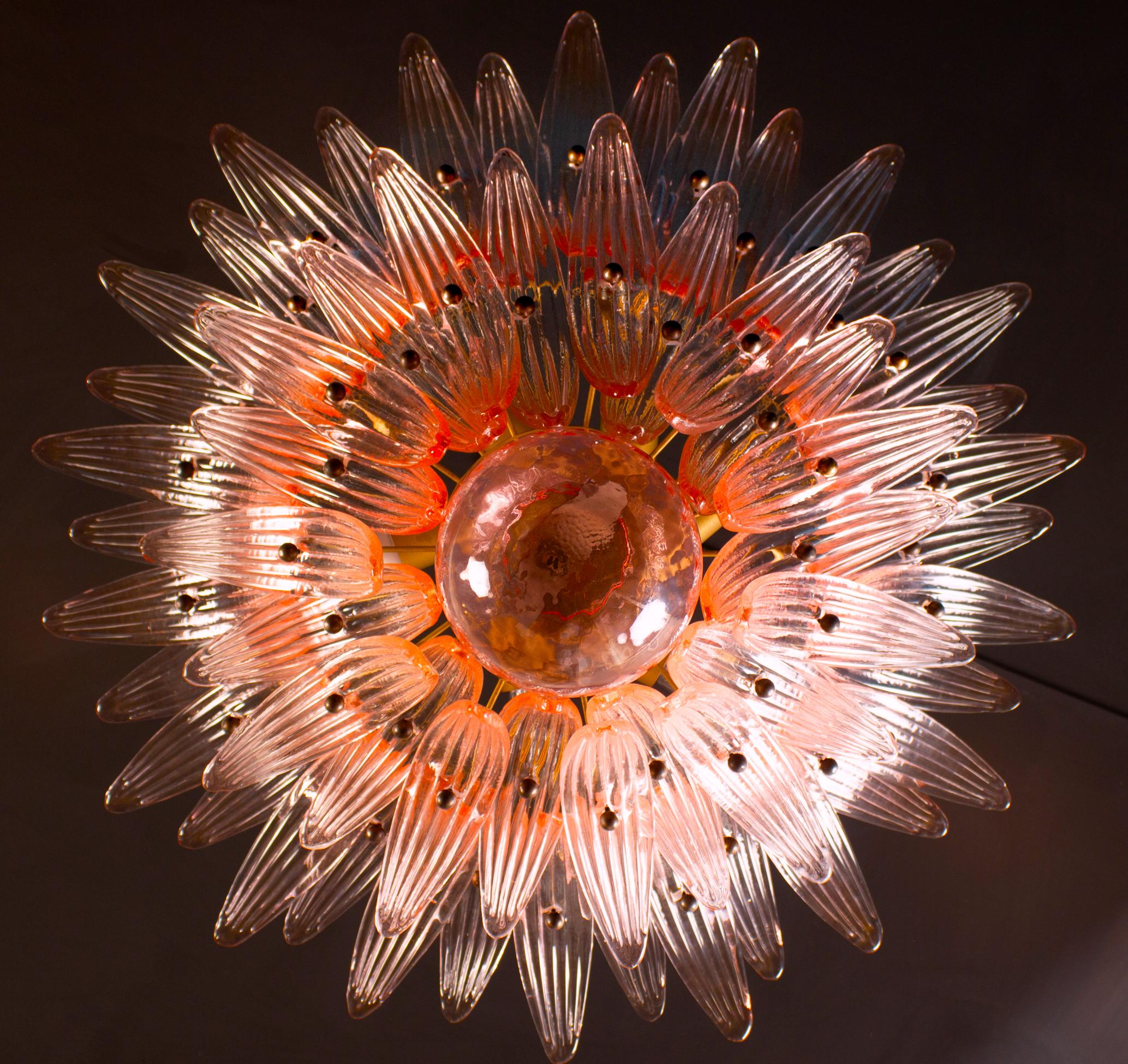 Pair of Fantastic Pink Color Murano Glass Palmette Chandelier For Sale 3