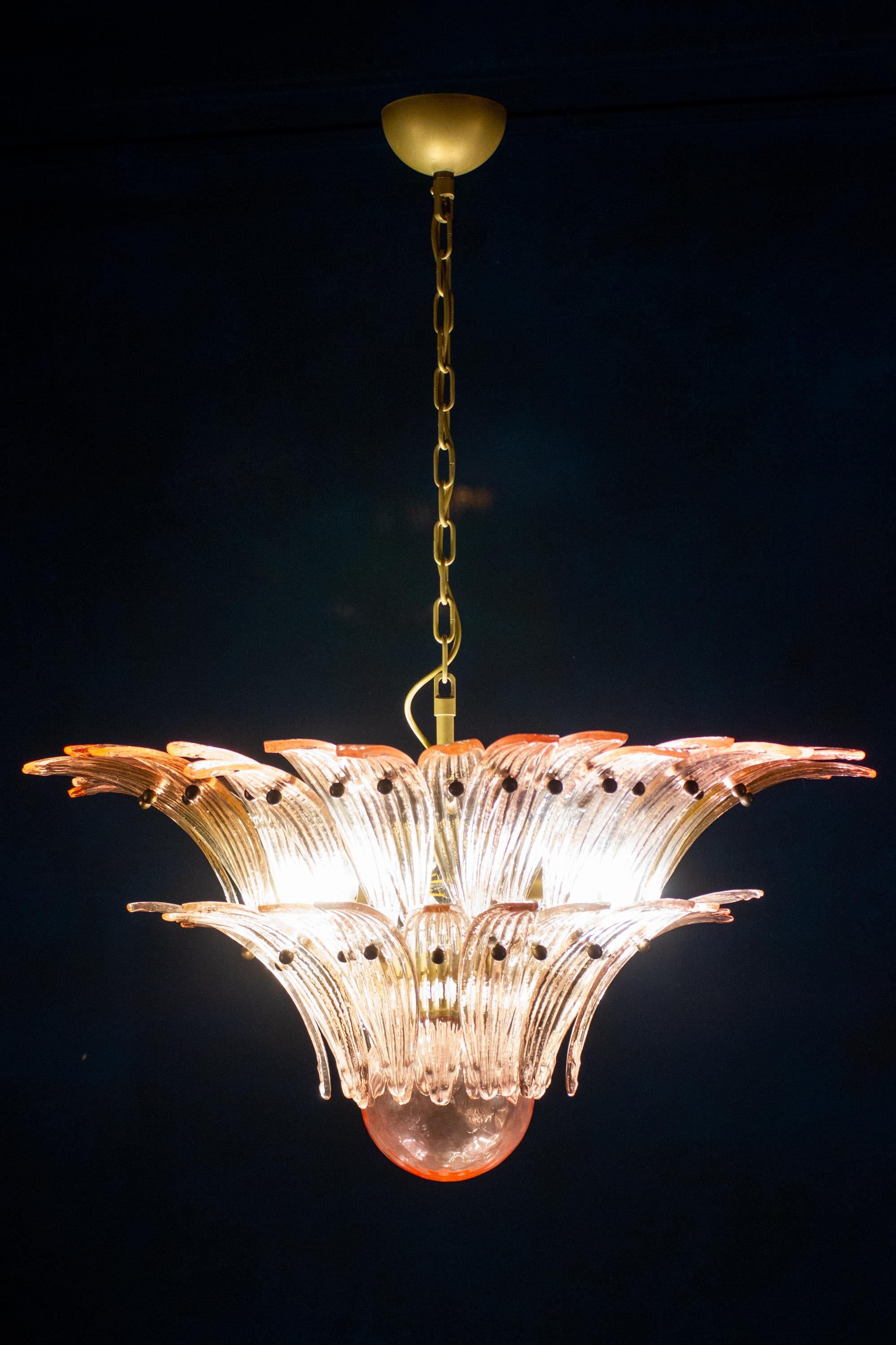 Pair of Fantastic Pink Color Murano Glass Palmette Chandelier For Sale 5