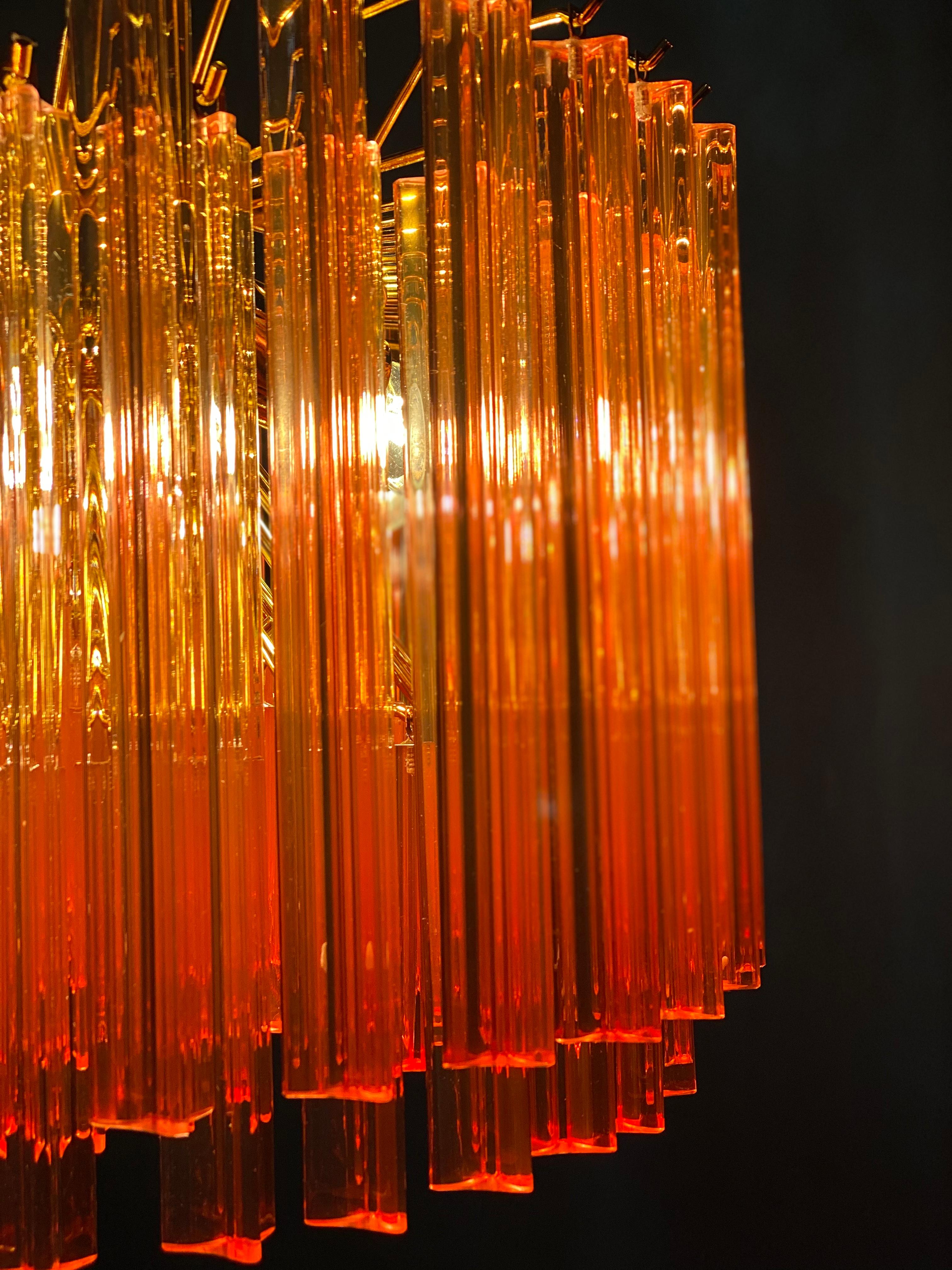 Pair of Fantastic Red Coral Triedi Crystal Prism Chandelier For Sale 5