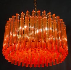 Pair of Fantastic Red Coral Triedi Crystal Prism Chandelier