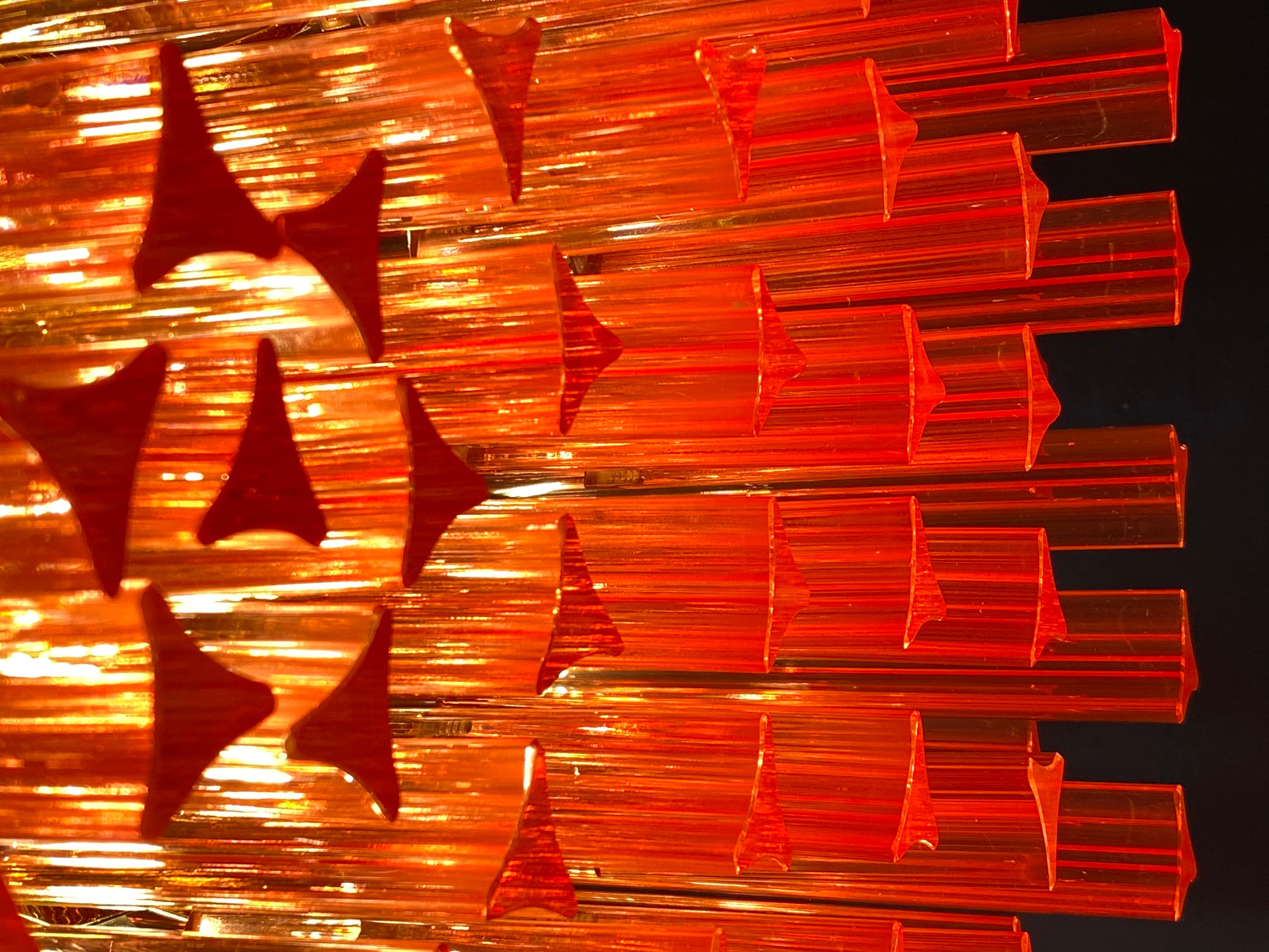 Pair of Fantastic Red Coral Triedi Crystal Prism Chandelier For Sale 1