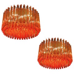 Coppia di fantastici lampadari a prisma in cristallo rosso corallo Triedi
