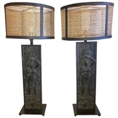 Pair of Fantastic Very Large Figural Iron Table Lamps Pair of Fantastic Very Large Figural Iron Table Lamps