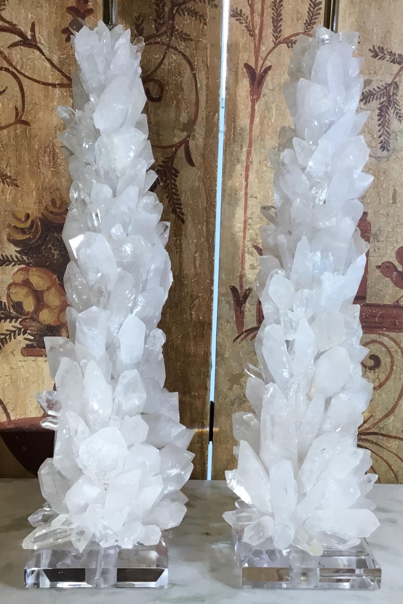 Pair of Fantastic White Quartz Crystal Table Lamps 3